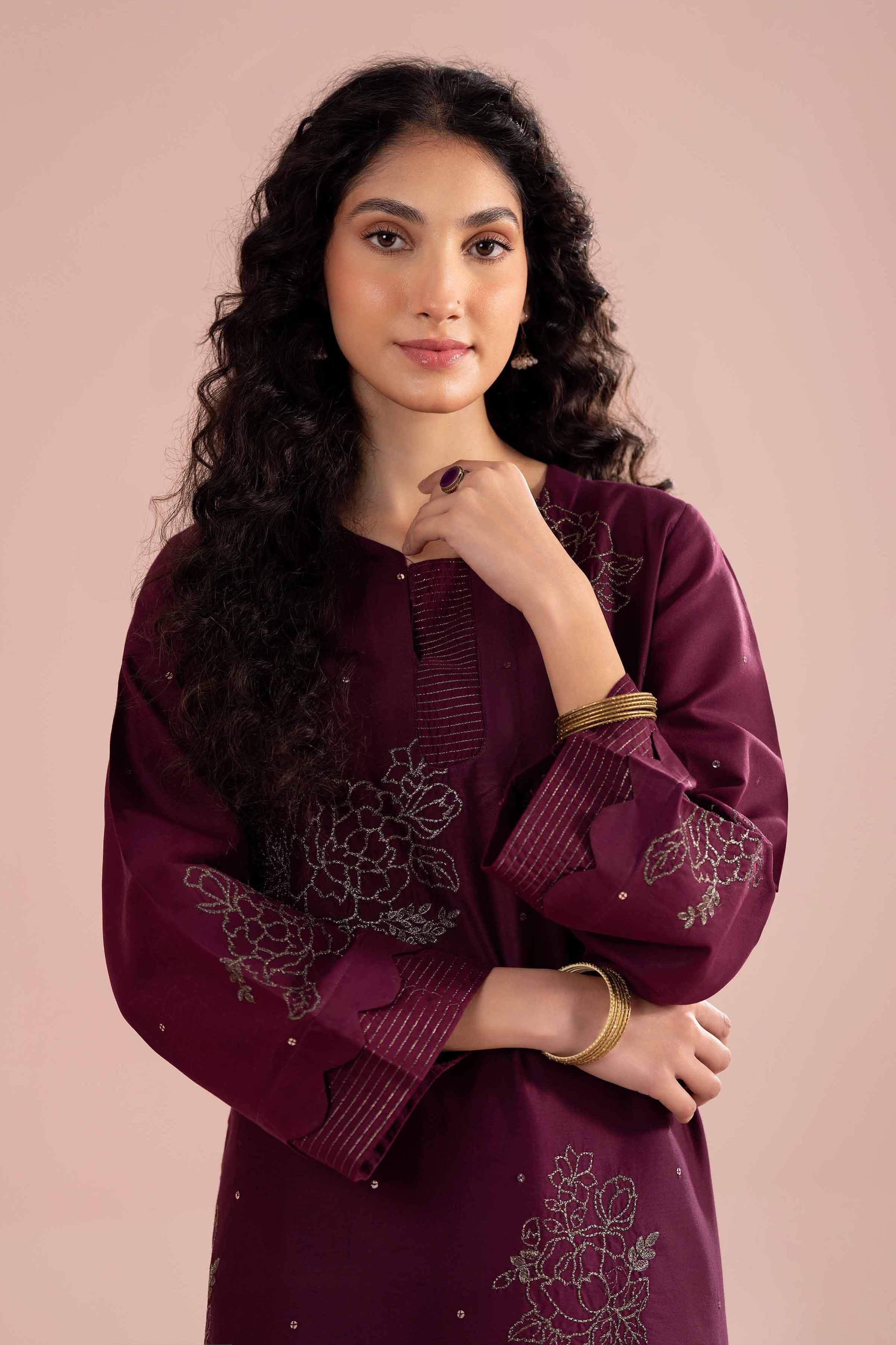 NishatUK - Purple Embroidered Cotton 2-piece ready to wear Dress