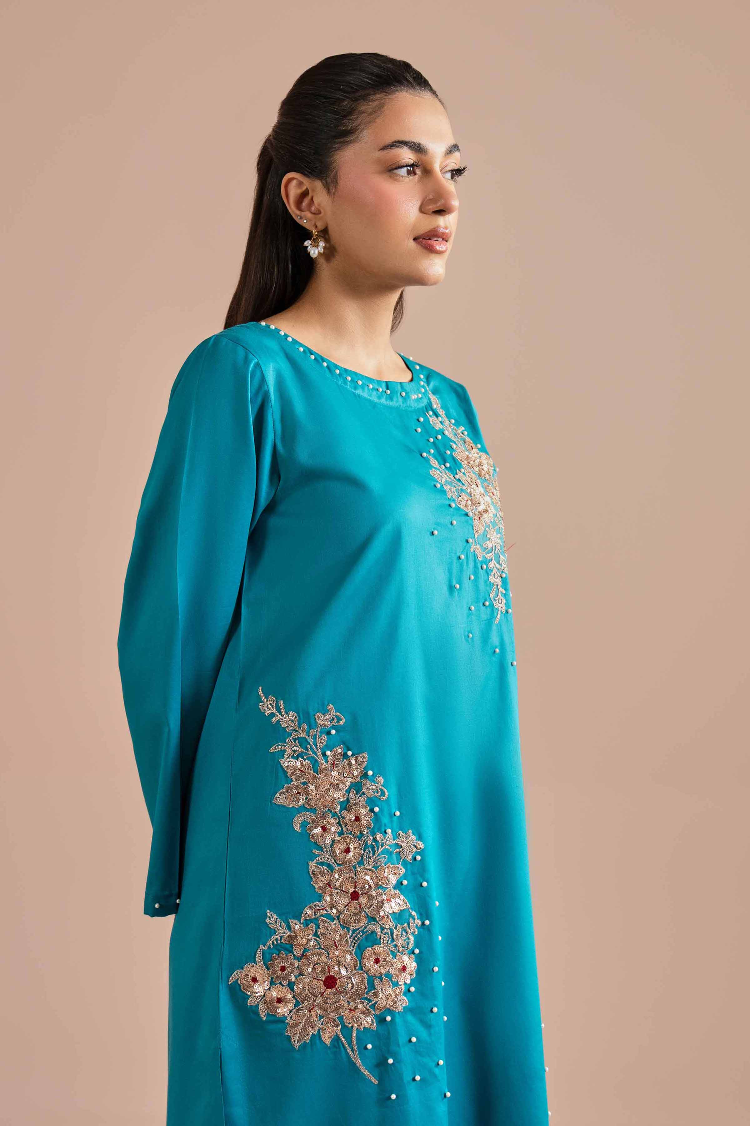 NishatUK - Blue Embroidered Cotton 2-piece ready to wear Dress