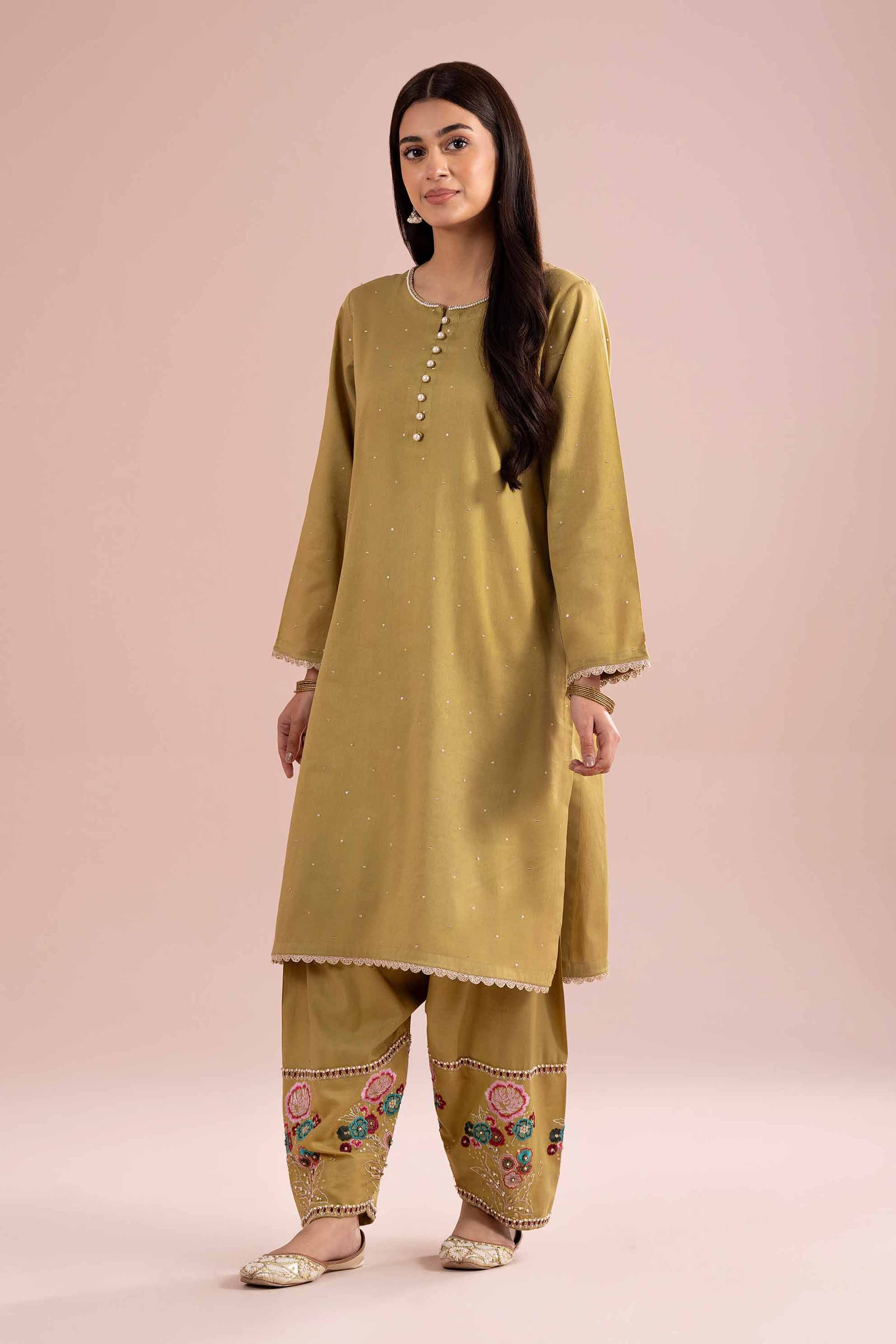 NishatUK - Green Embroidered Cotton 2-piece ready to wear Dress