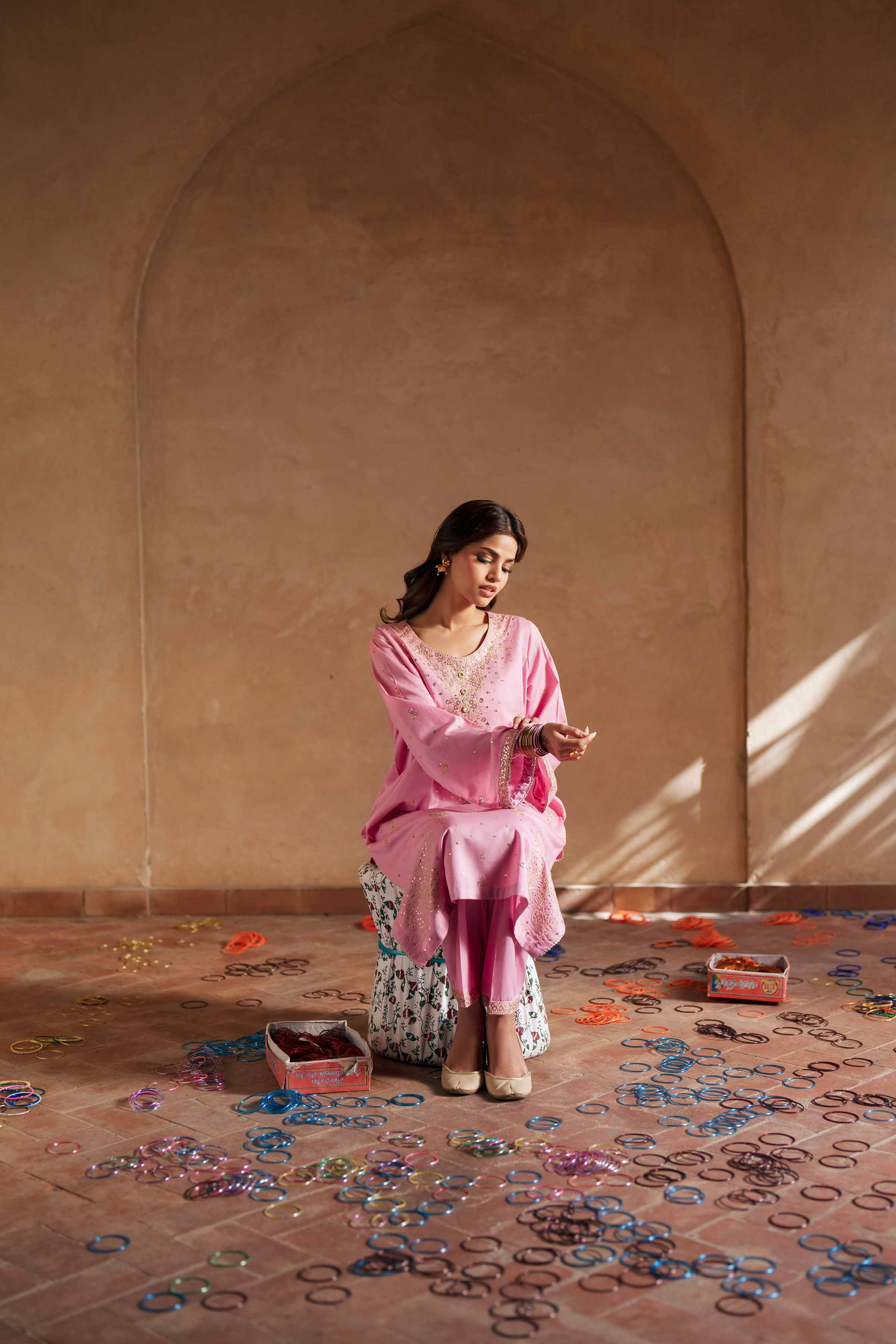 NishatUK - Pink Embroidered Cotton 2-piece ready to wear Dress