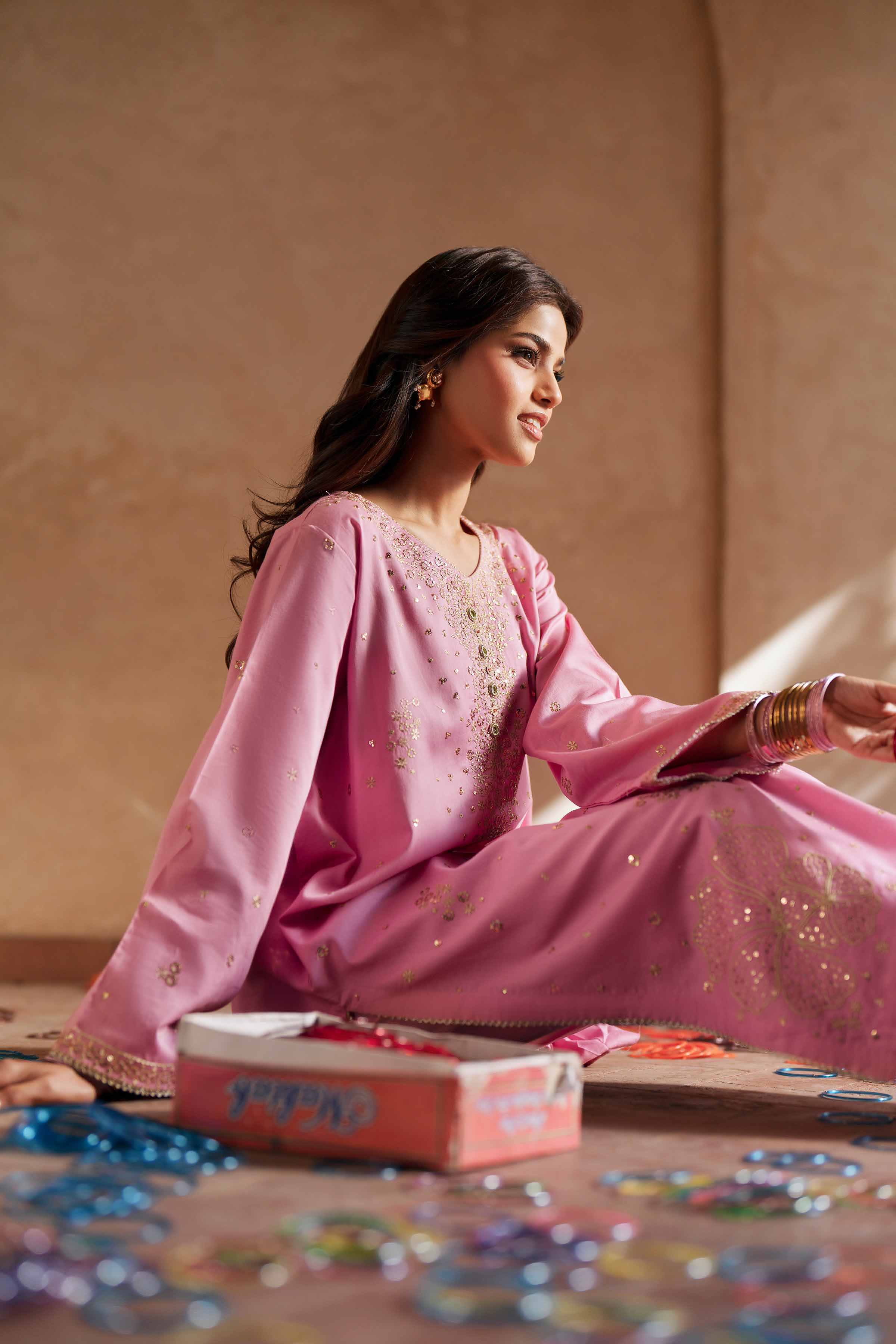 NishatUK - Pink Embroidered Cotton 2-piece ready to wear Dress