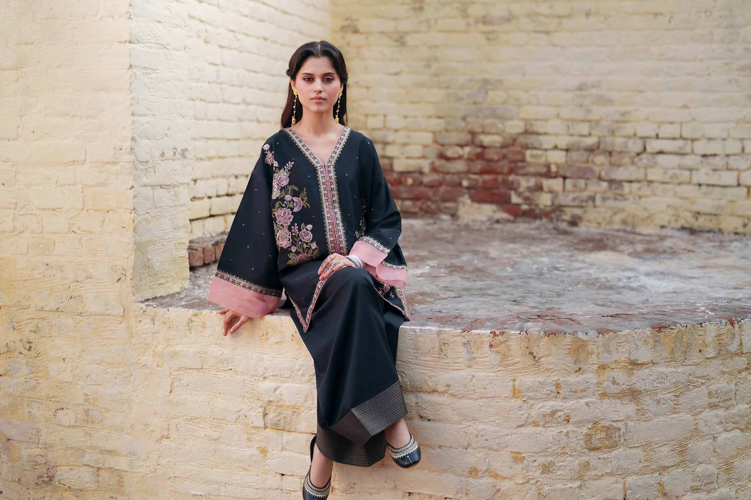 Nishat UK - Black Embroidered Cotton 2 Pieces ready to wear Dress