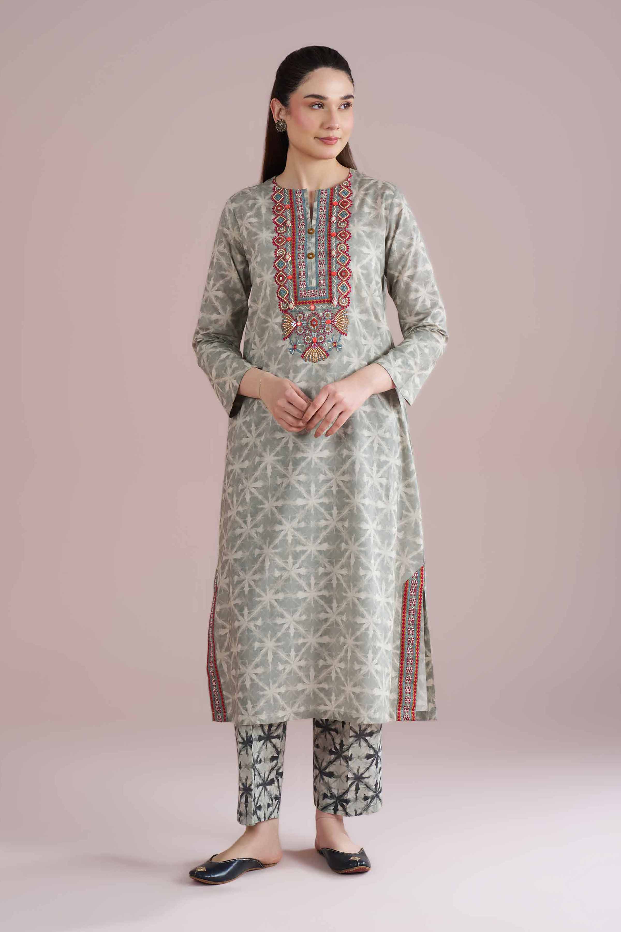 NishatUK - Grey Embroidered Lawn 2-piece ready to wear Dress