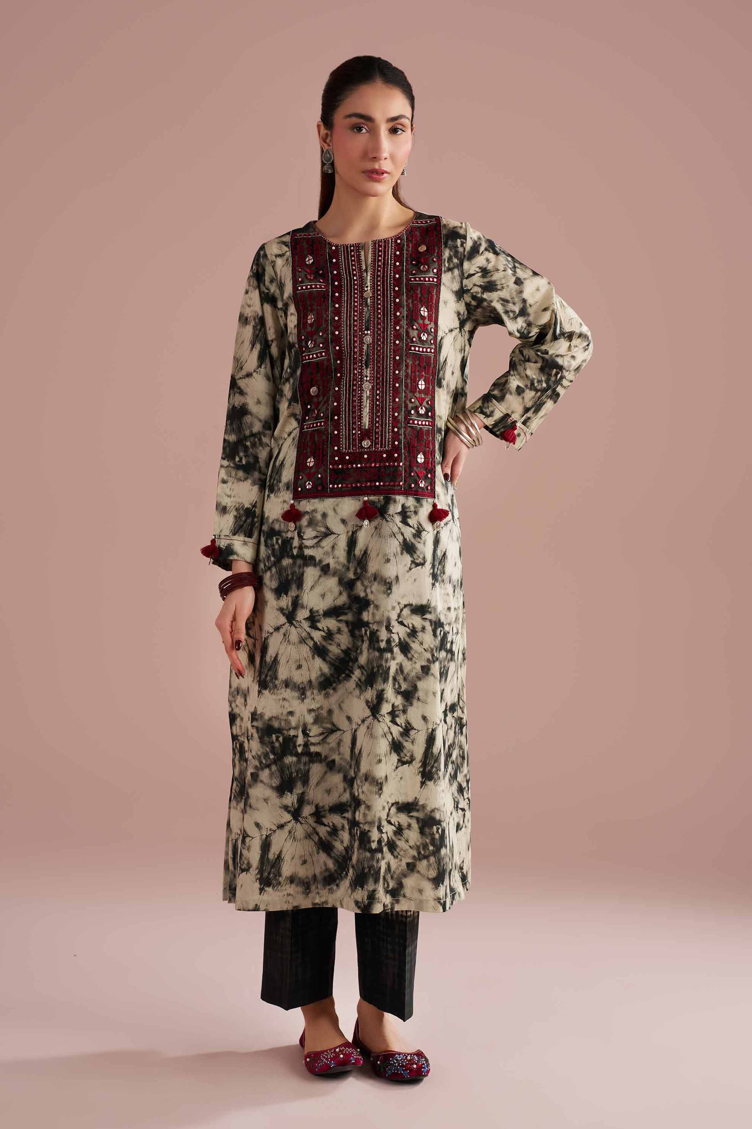 NishatUK - Black Embroidered Lawn  ready to wear Dress