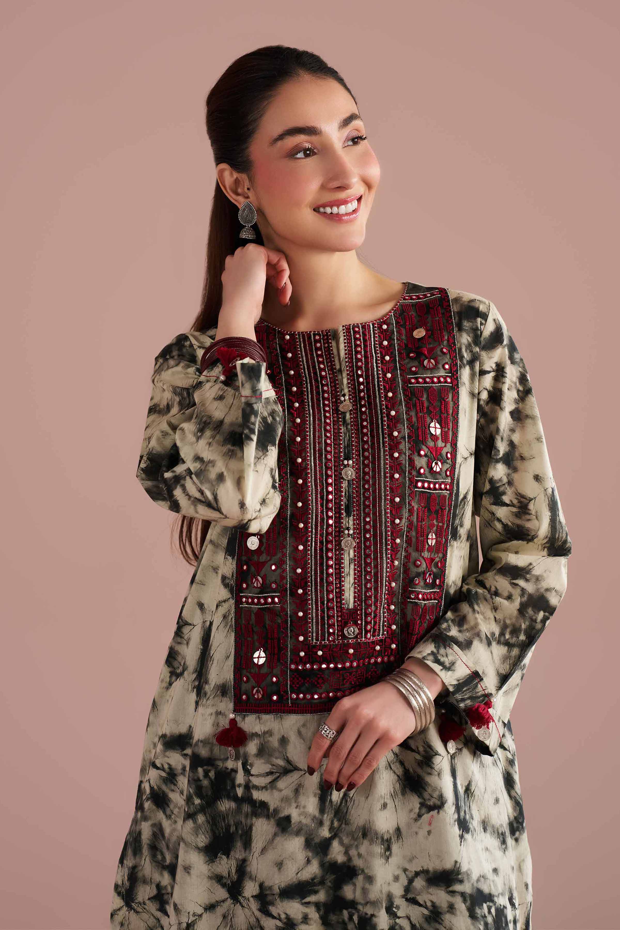 NishatUK - Black Embroidered Lawn  ready to wear Dress