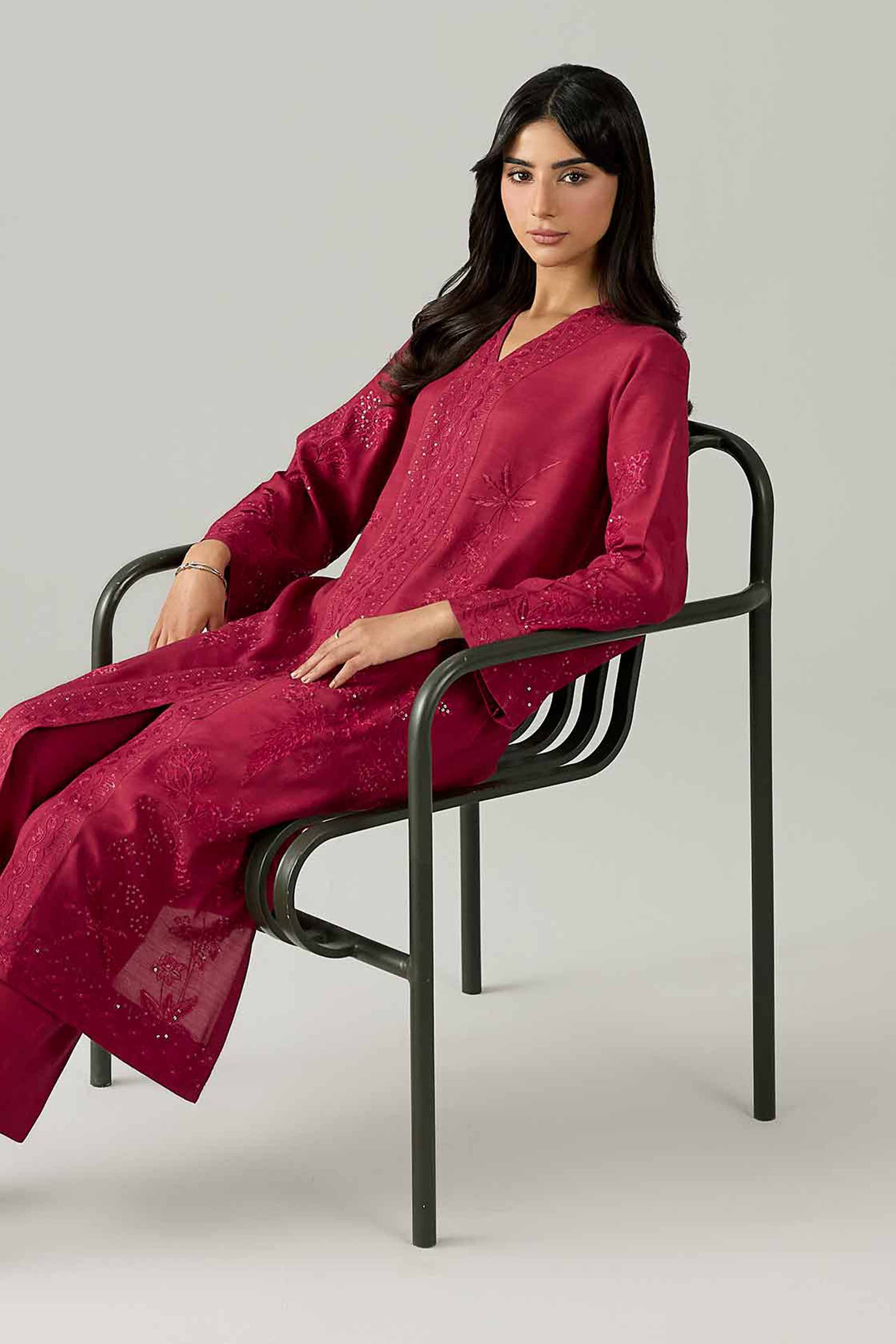 Nishat UK - Pink Embroidered Silk 2 Piece ready to wear Dress