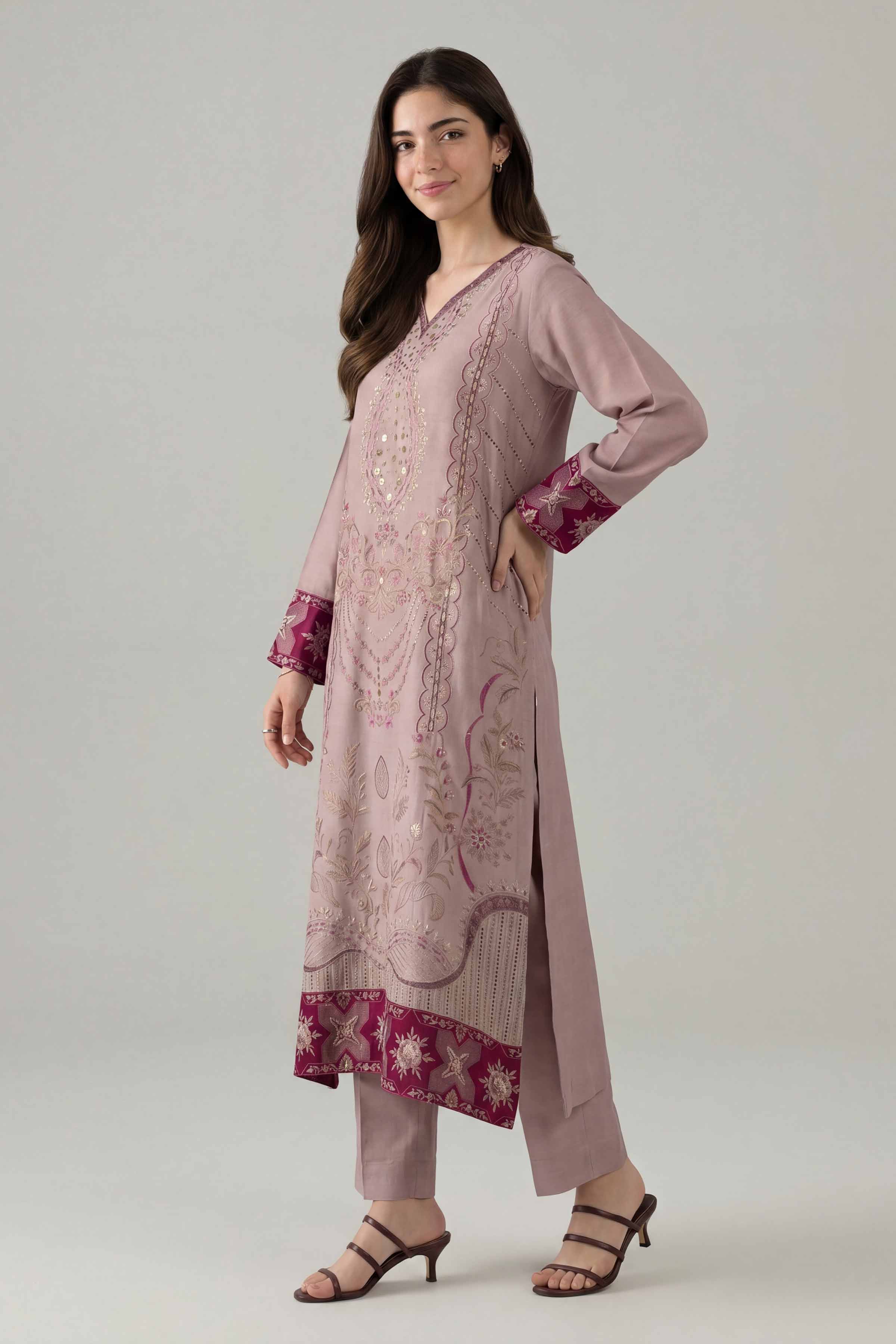Nishat UK - Pink Embroidered Silk 2 Pieces ready to wear Dress