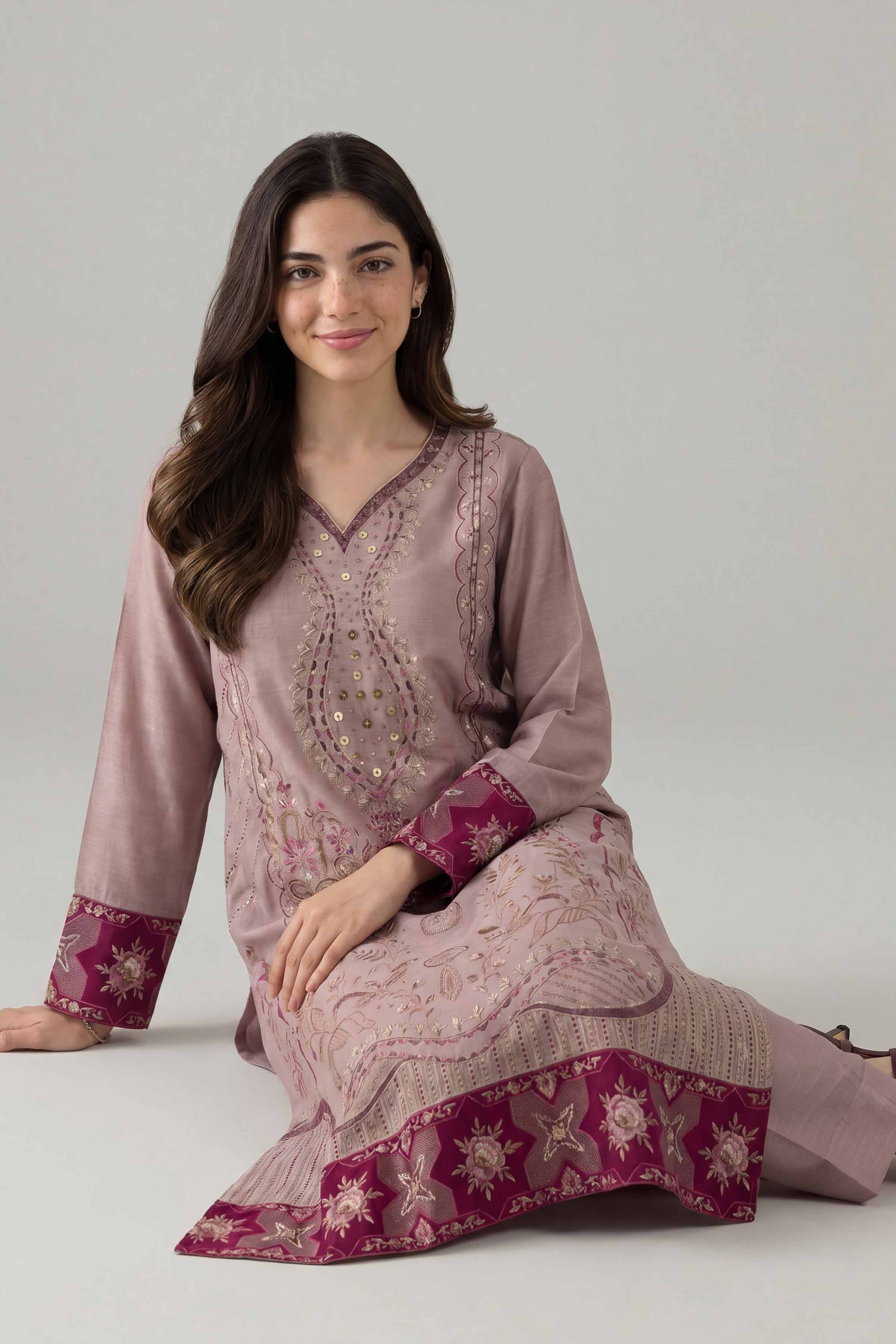 Nishat UK - Pink Embroidered Silk 2 Pieces ready to wear Dress