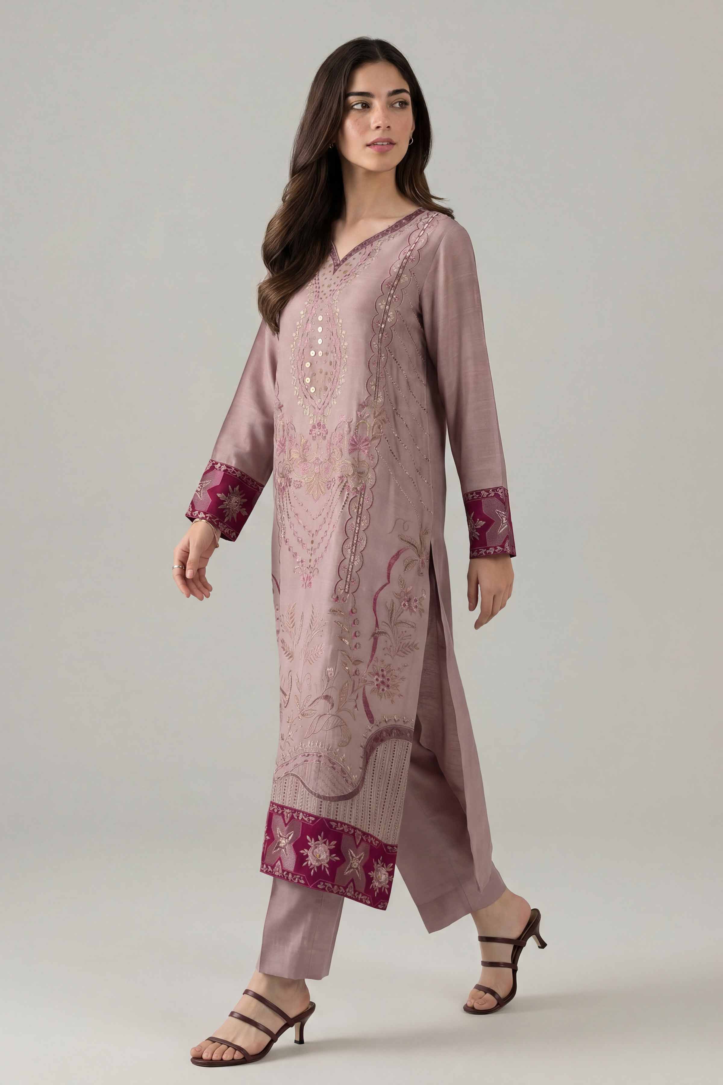 Nishat UK - Pink Embroidered Silk 2 Pieces ready to wear Dress