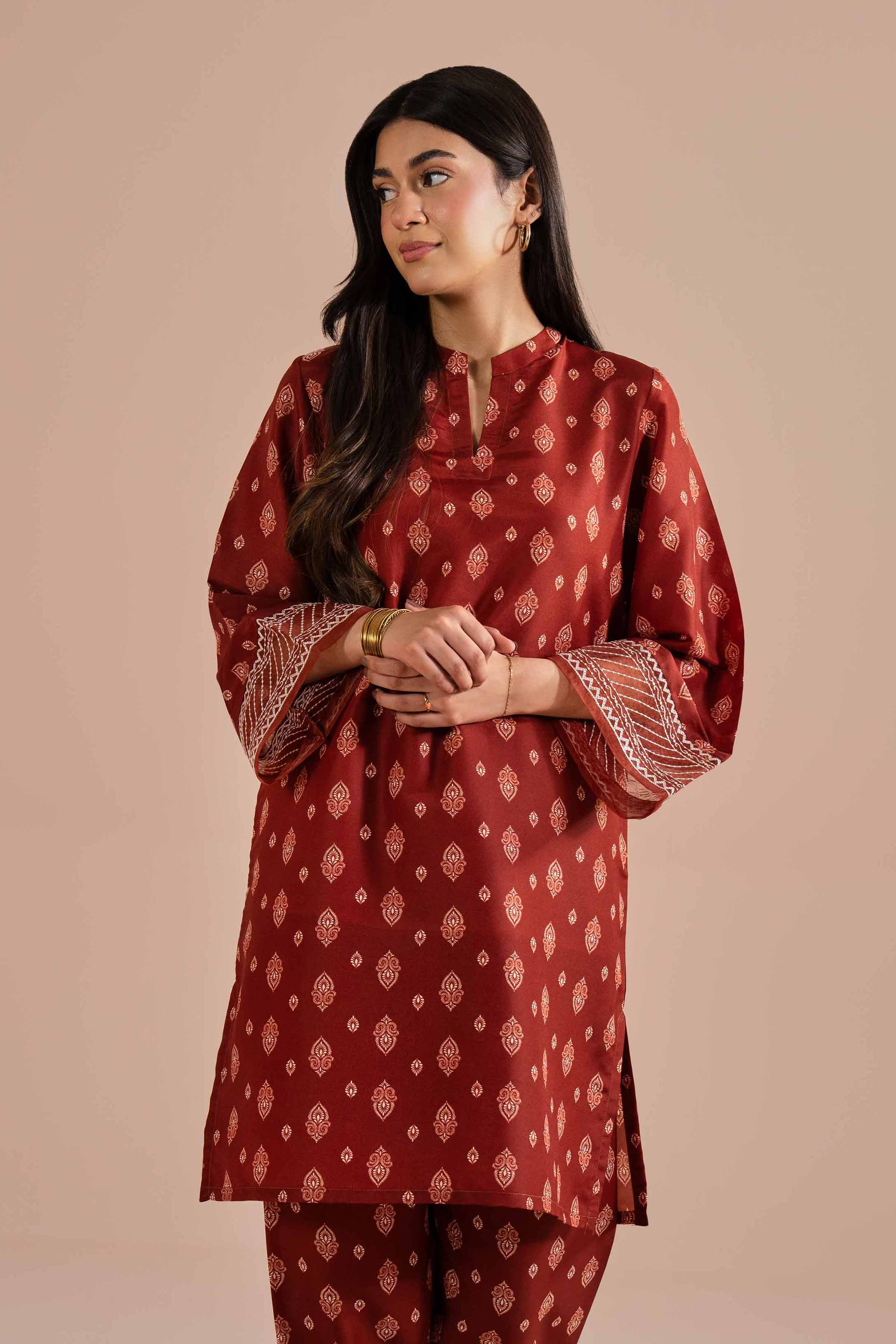 NishatUK - Brown Embroidered Lawn 2-piece ready to wear Dress