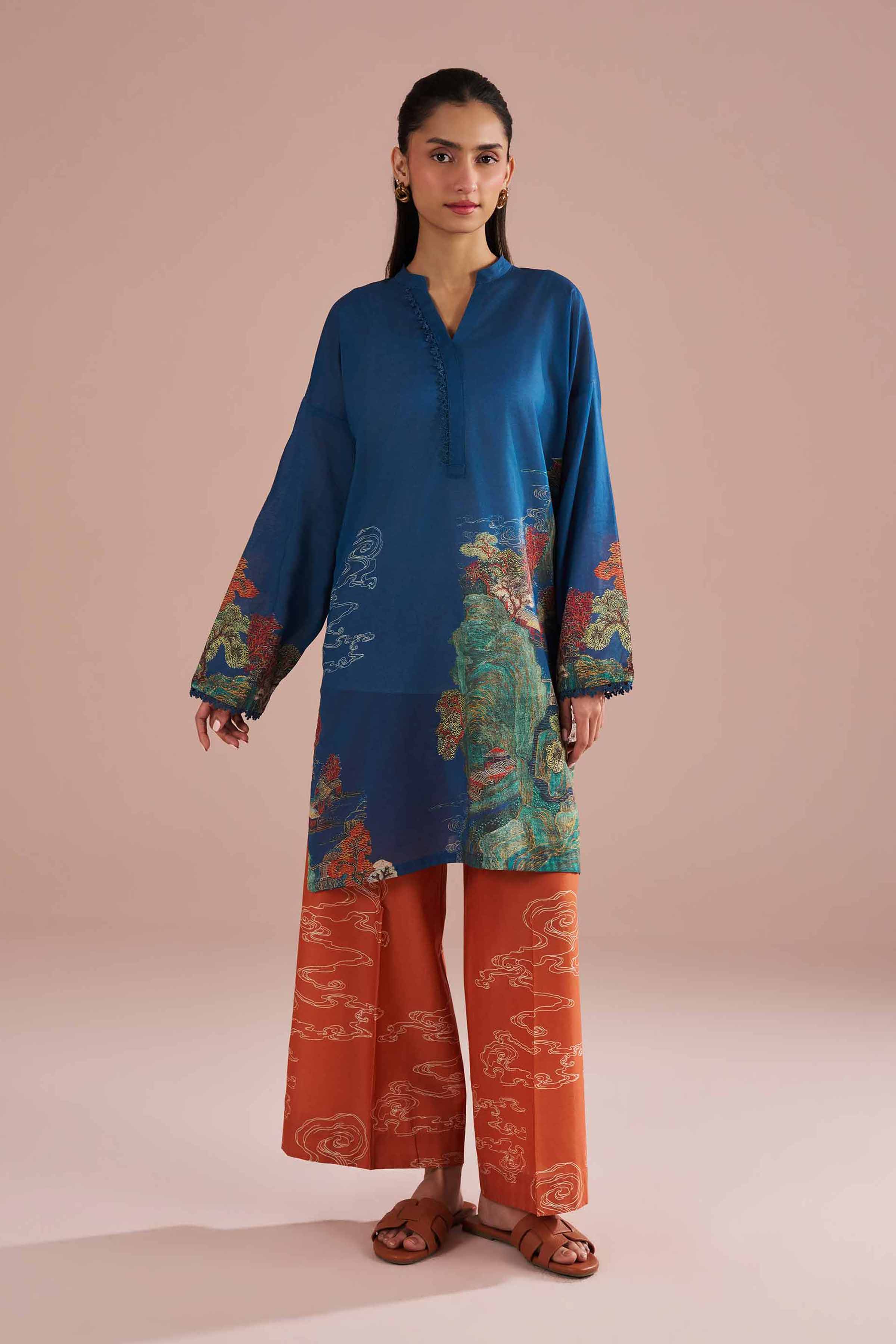NishatUK - Blue Printed Lawn 2-piece ready to wear Dress