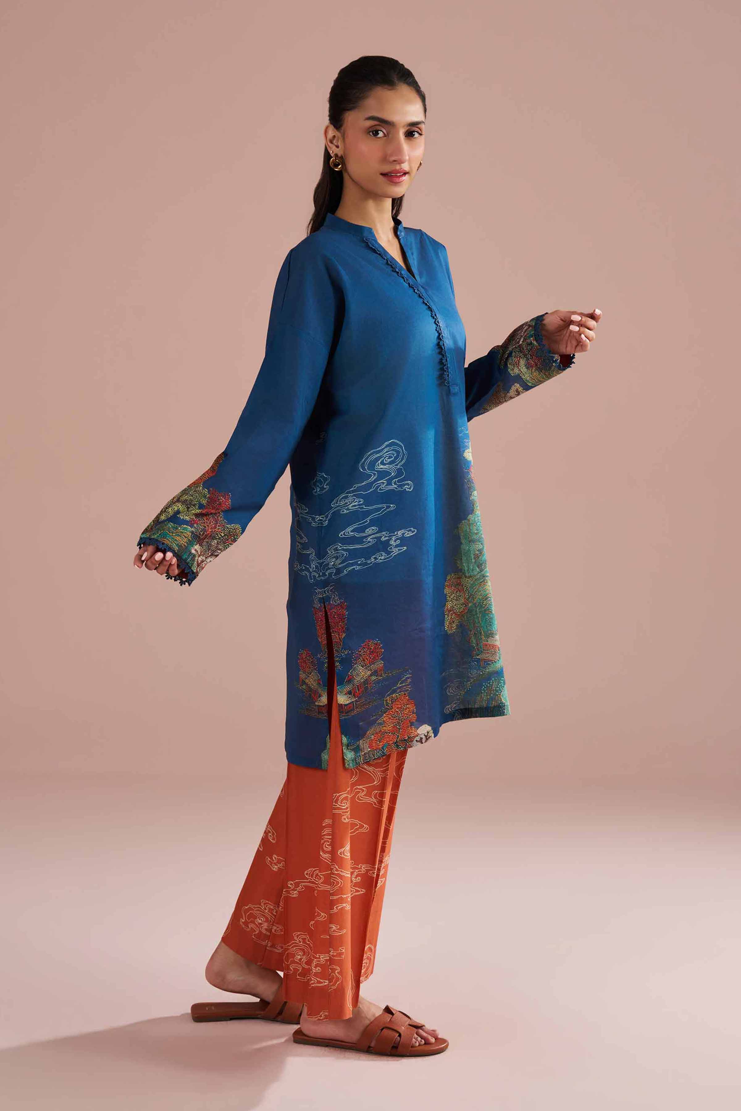NishatUK - Blue Printed Lawn 2-piece ready to wear Dress
