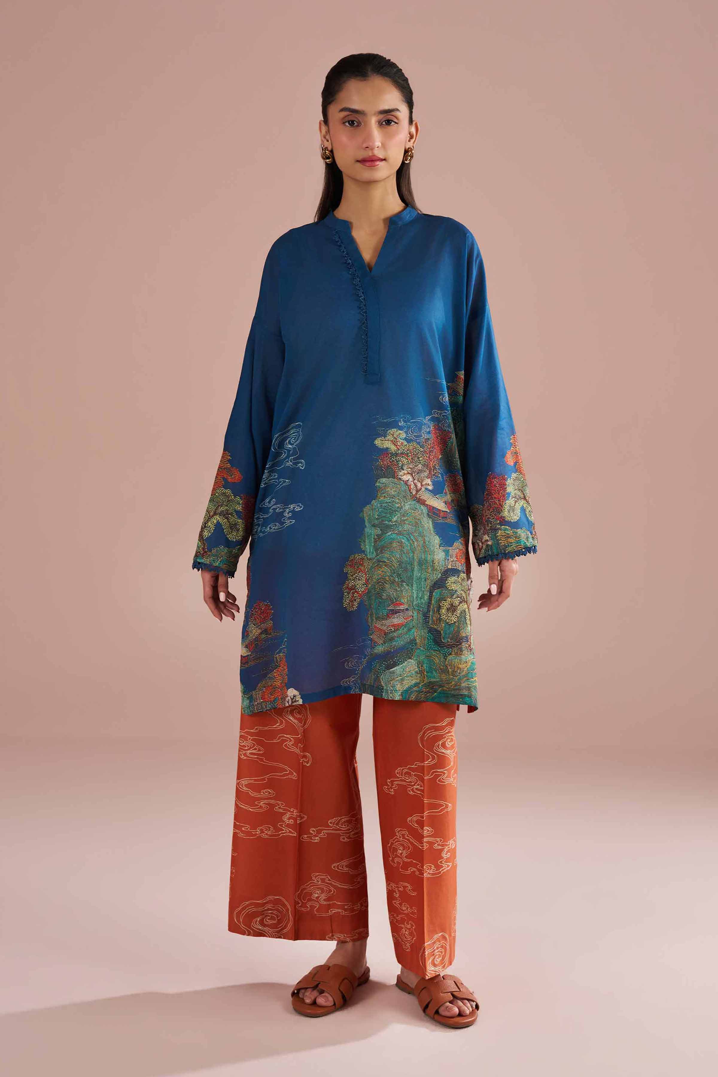 NishatUK - Blue Printed Lawn 2-piece ready to wear Dress