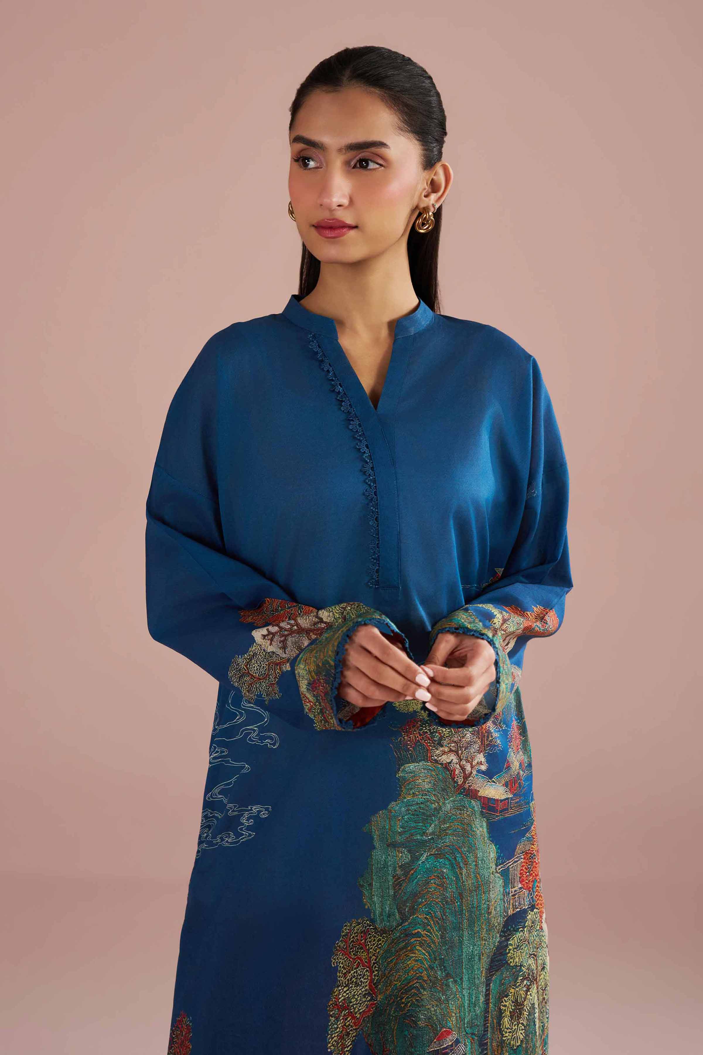 NishatUK - Blue Printed Lawn 2-piece ready to wear Dress