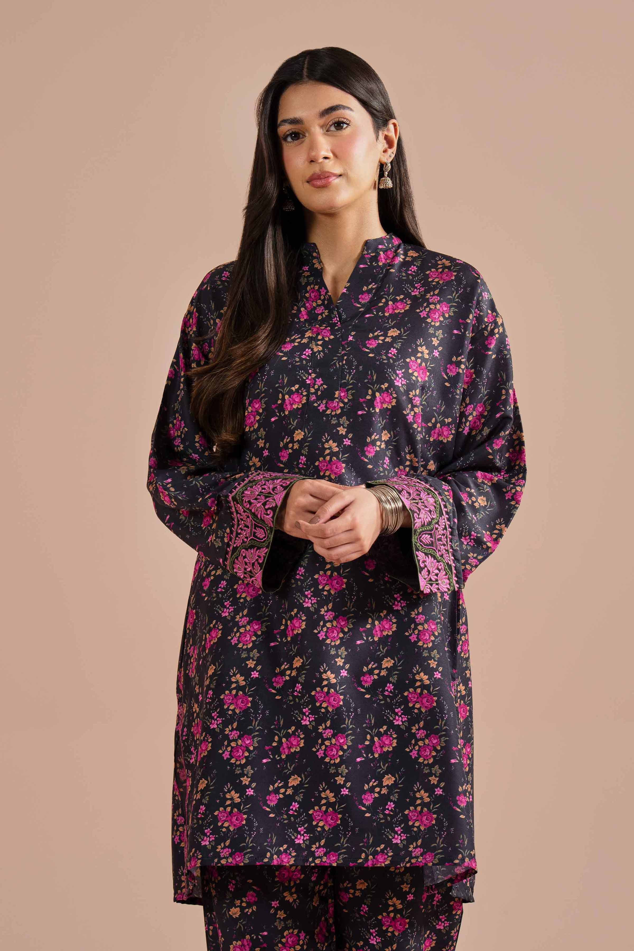 NishatUK - Black Embroidered Lawn 2-piece ready to wear Dress