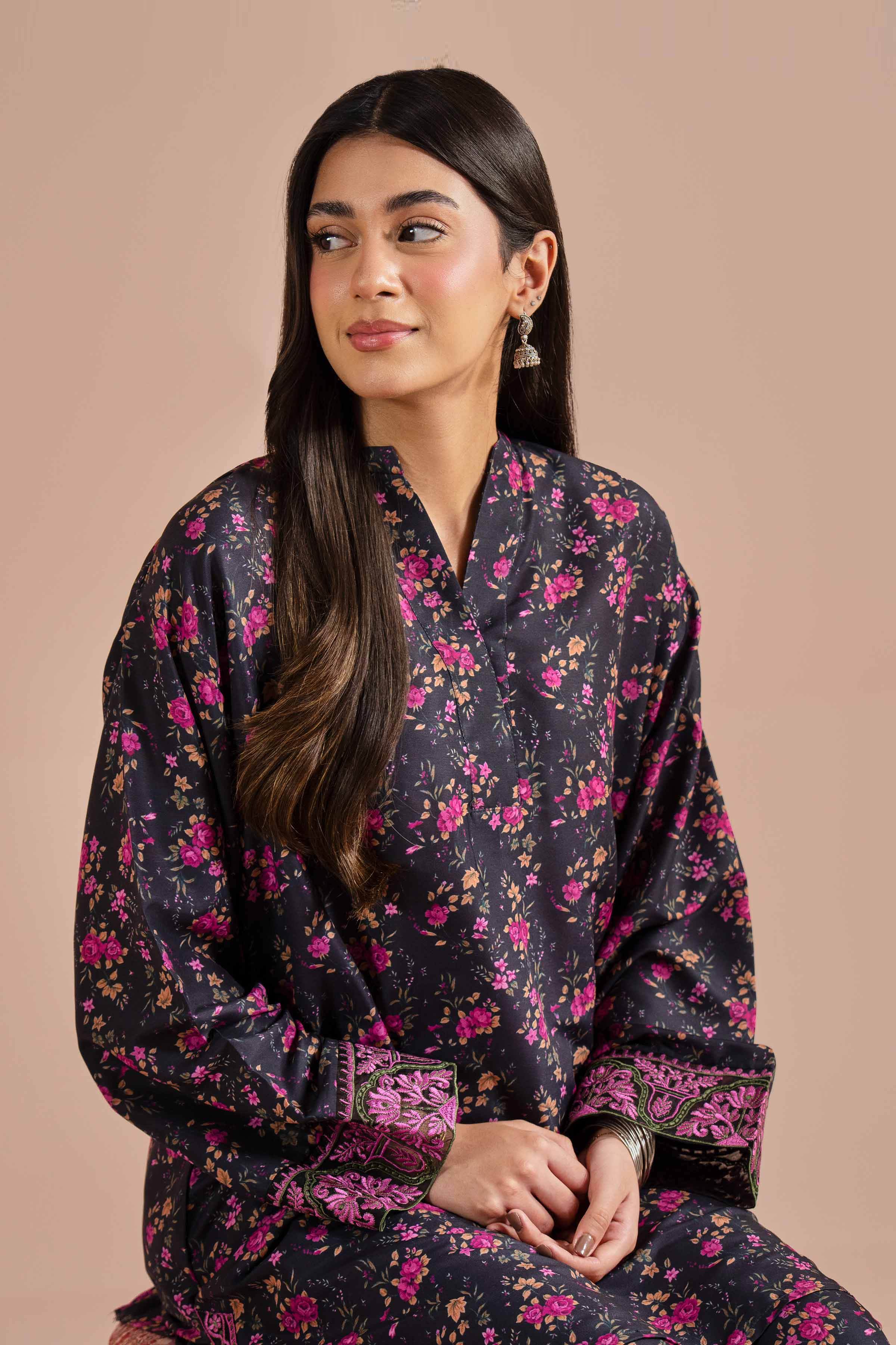 NishatUK - Black Embroidered Lawn 2-piece ready to wear Dress
