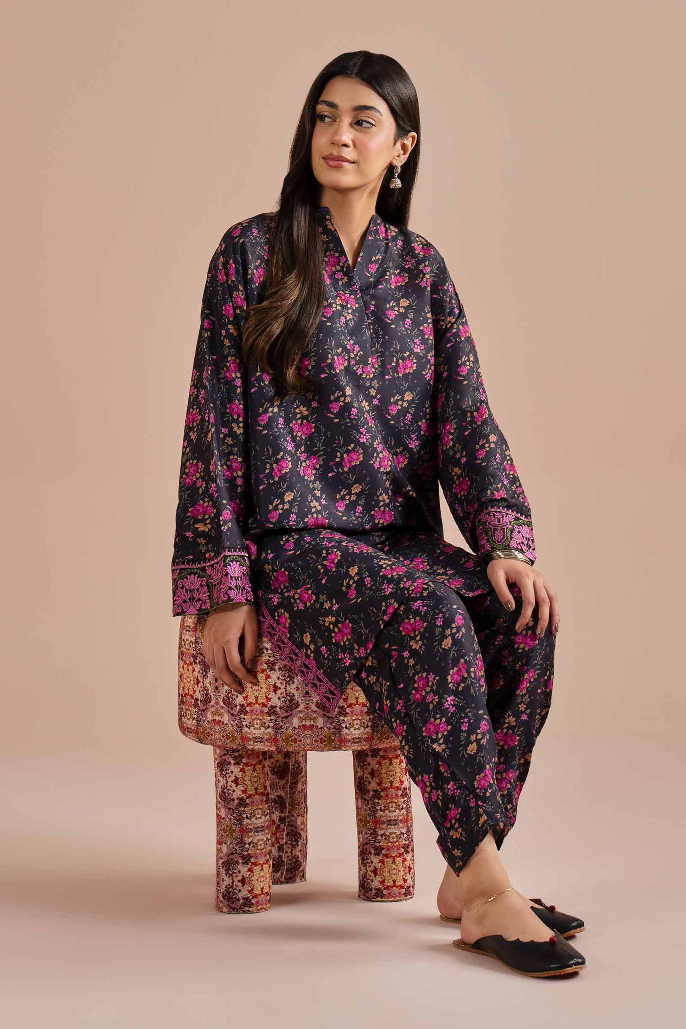 NishatUK - Black Embroidered Lawn 2-piece ready to wear Dress