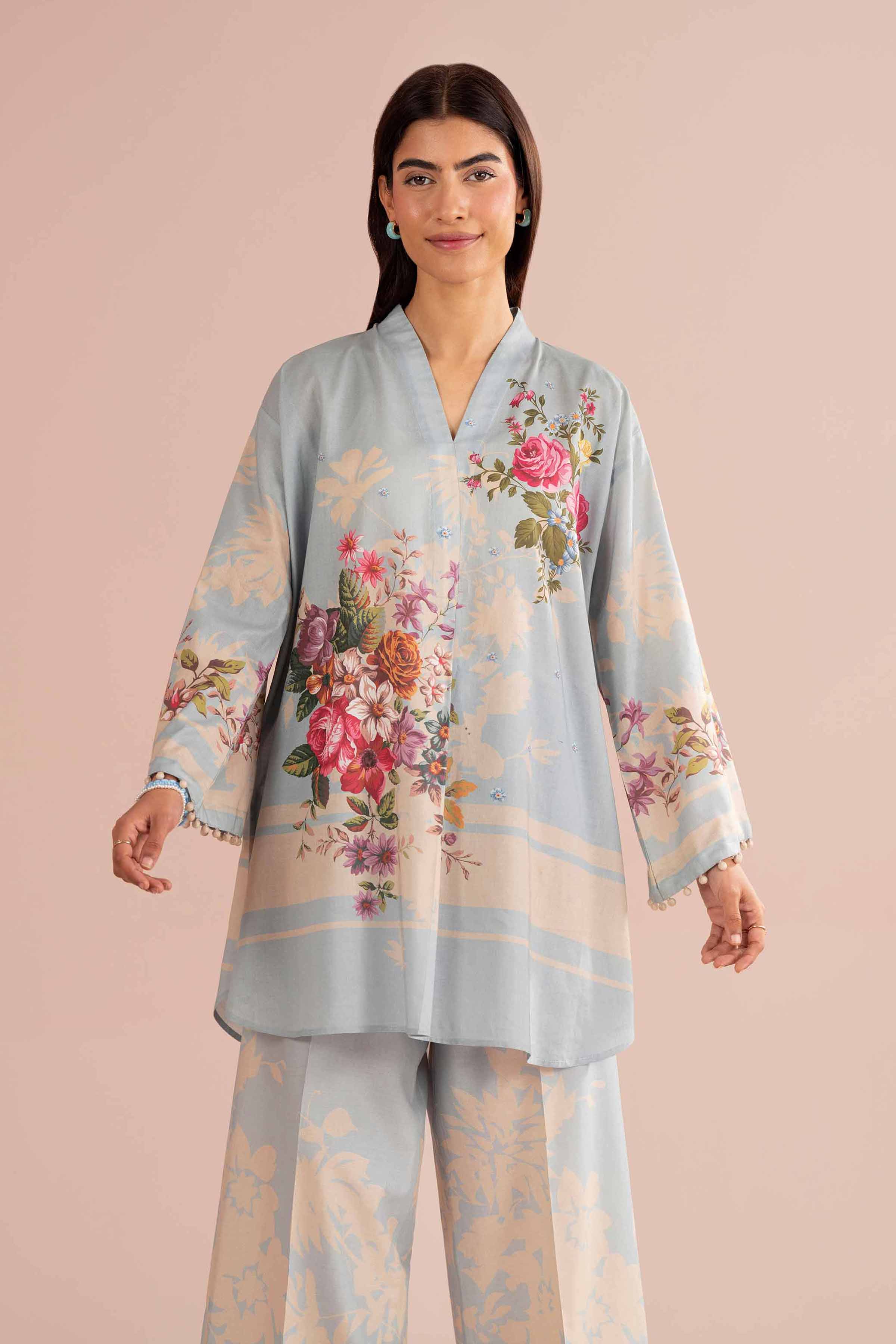NishatUK - Blue Printed Lawn 2-piece ready to wear Dress