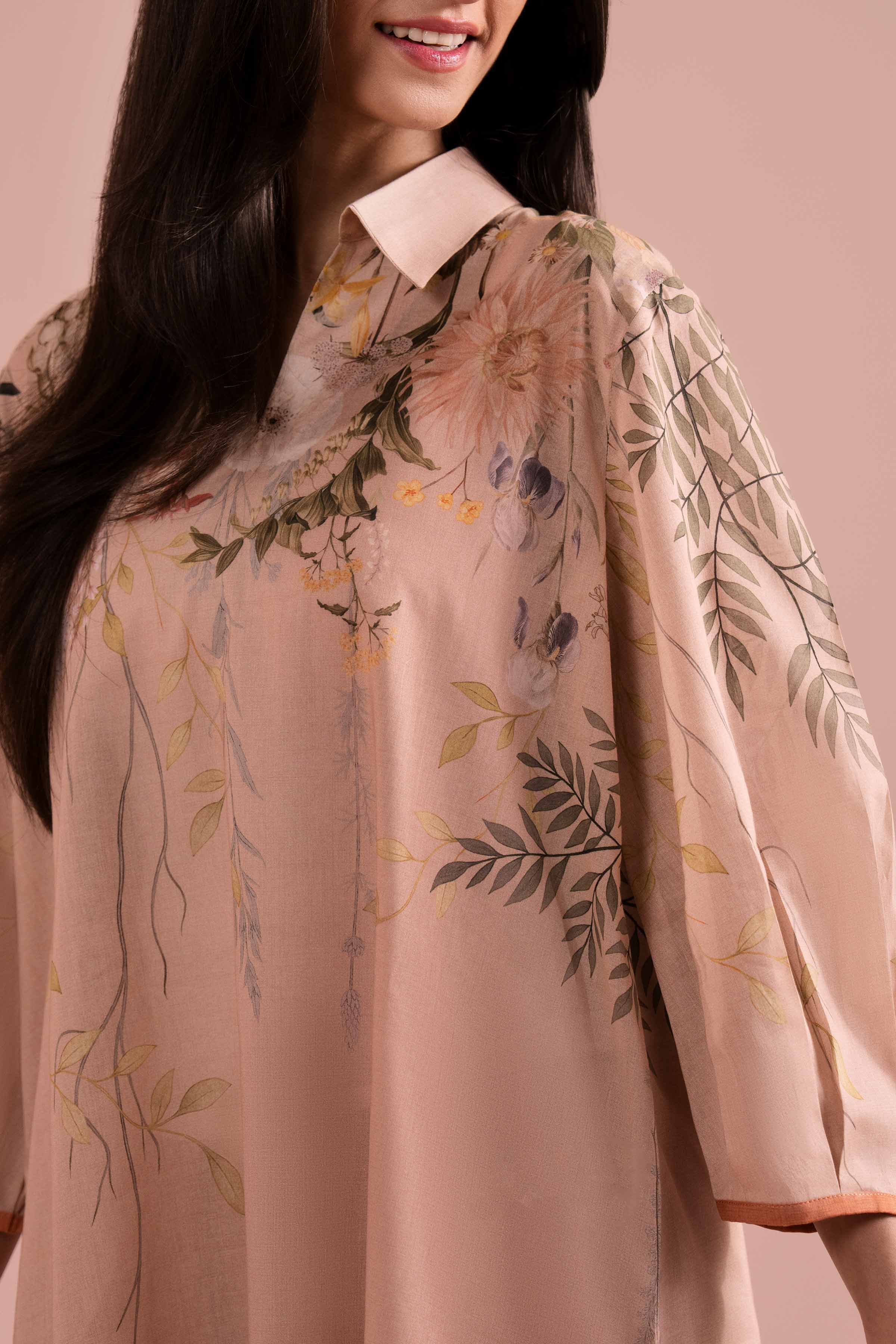NishatUK - Beige Printed Lawn 2-piece ready to wear Dress