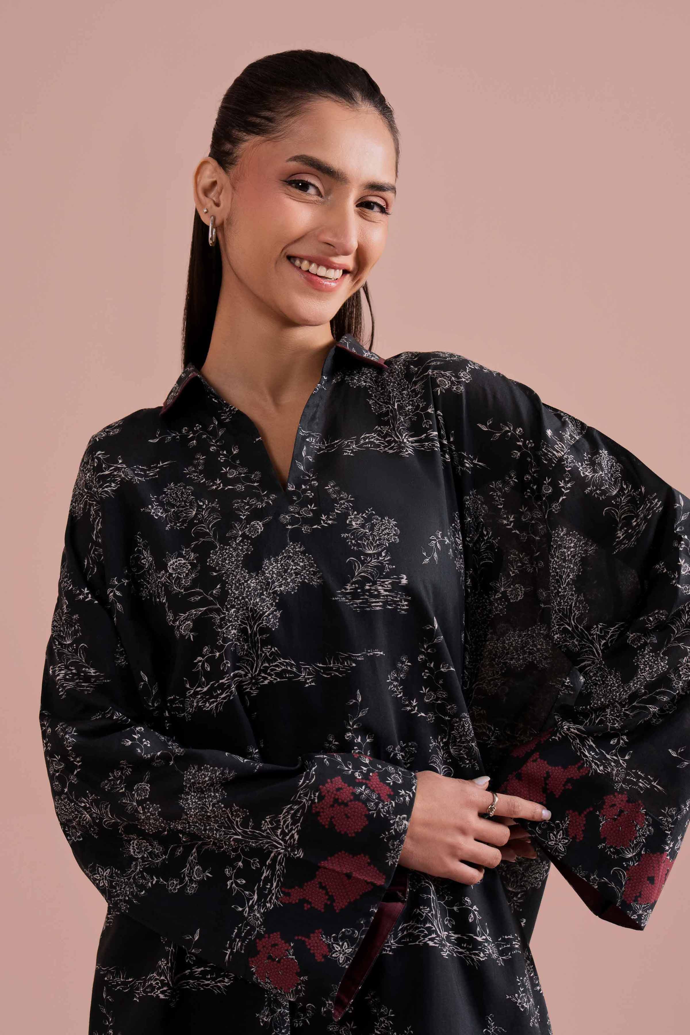 NishatUK - Black Printed Lawn 2-piece ready to wear Dress