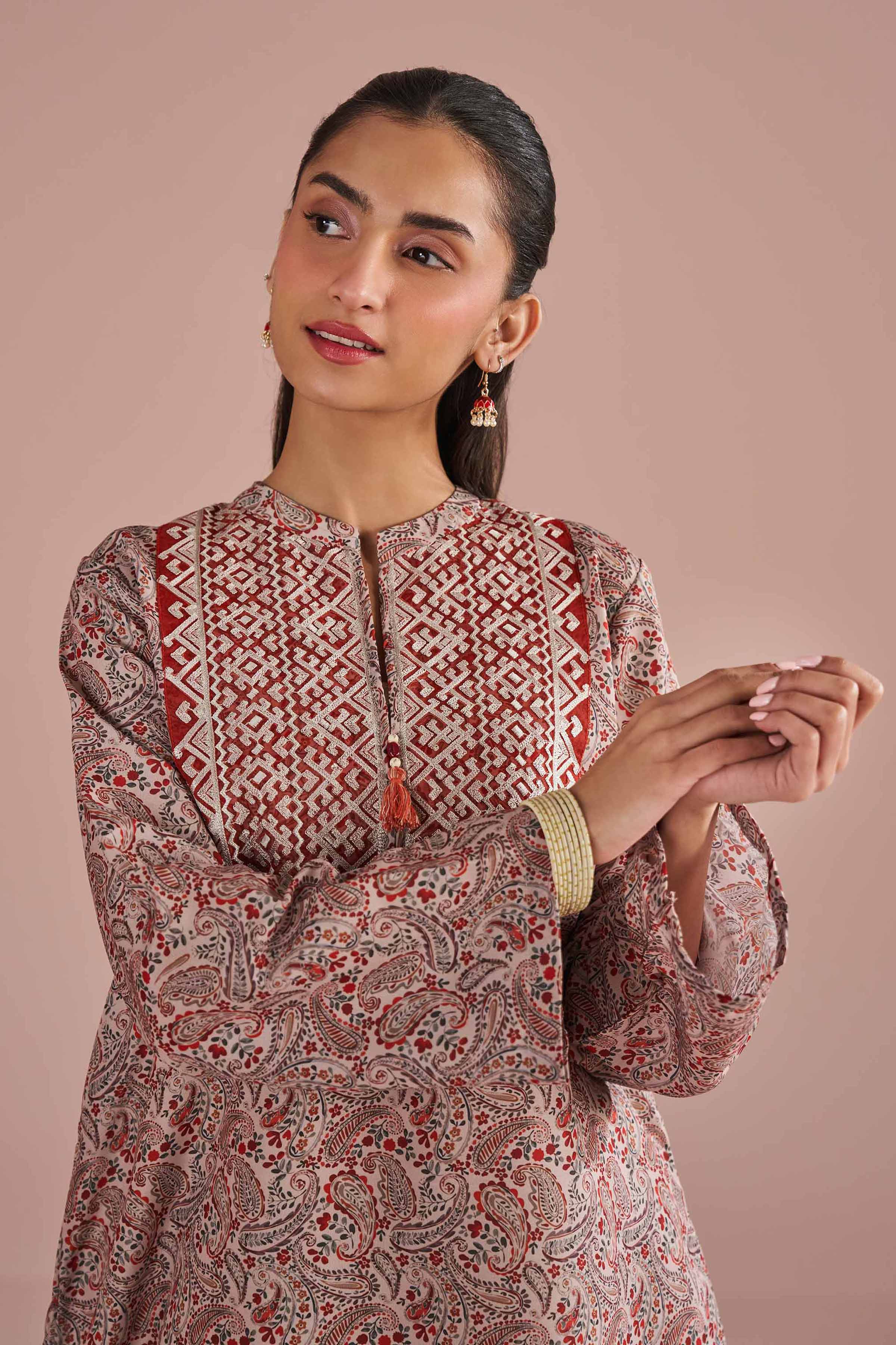 NishatUK - Beige Embroidered Lawn 2-piece ready to wear Dress