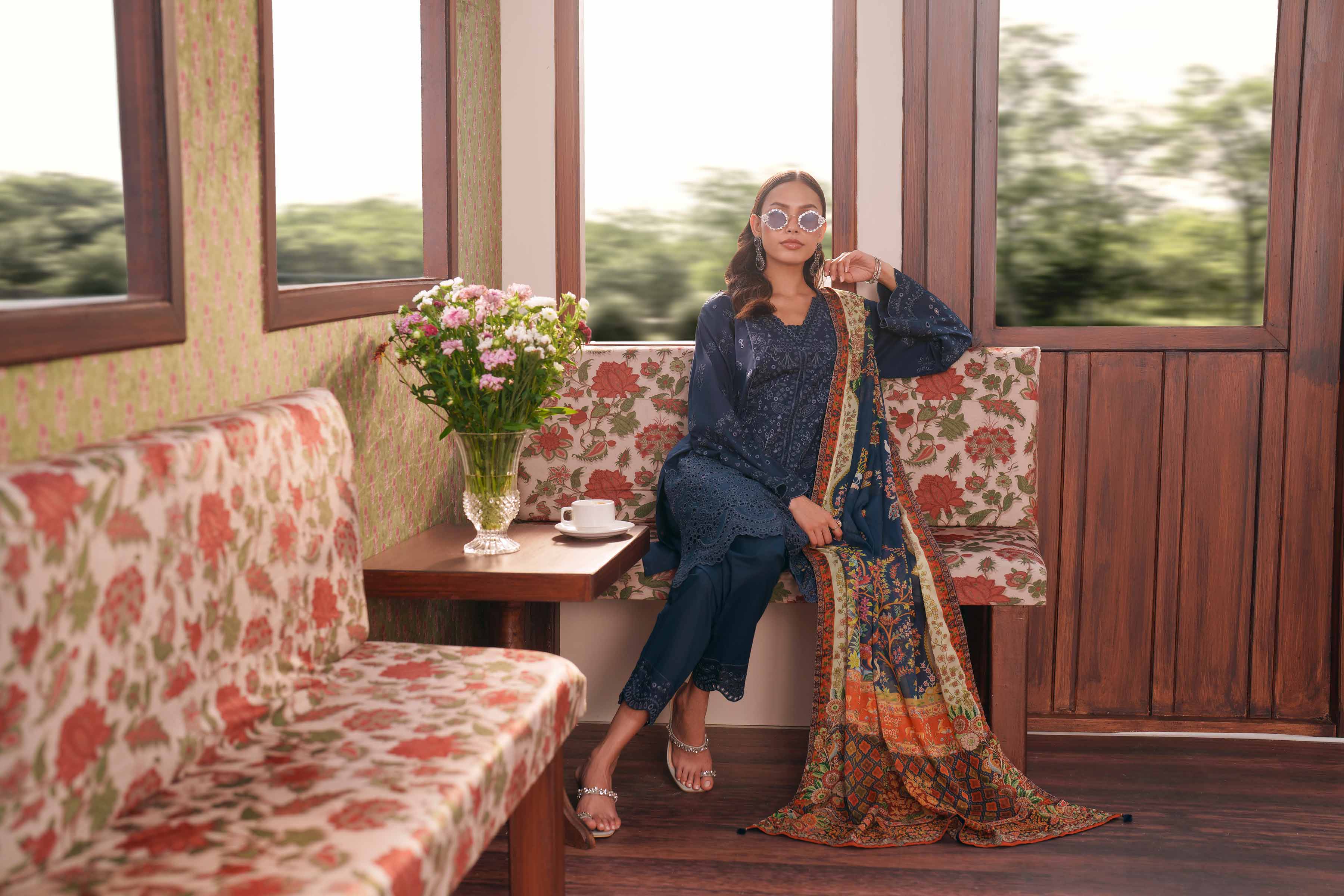 Nishat UK - Blue Embroidered PV Slub 3 Pieces Ready To Wear Suit