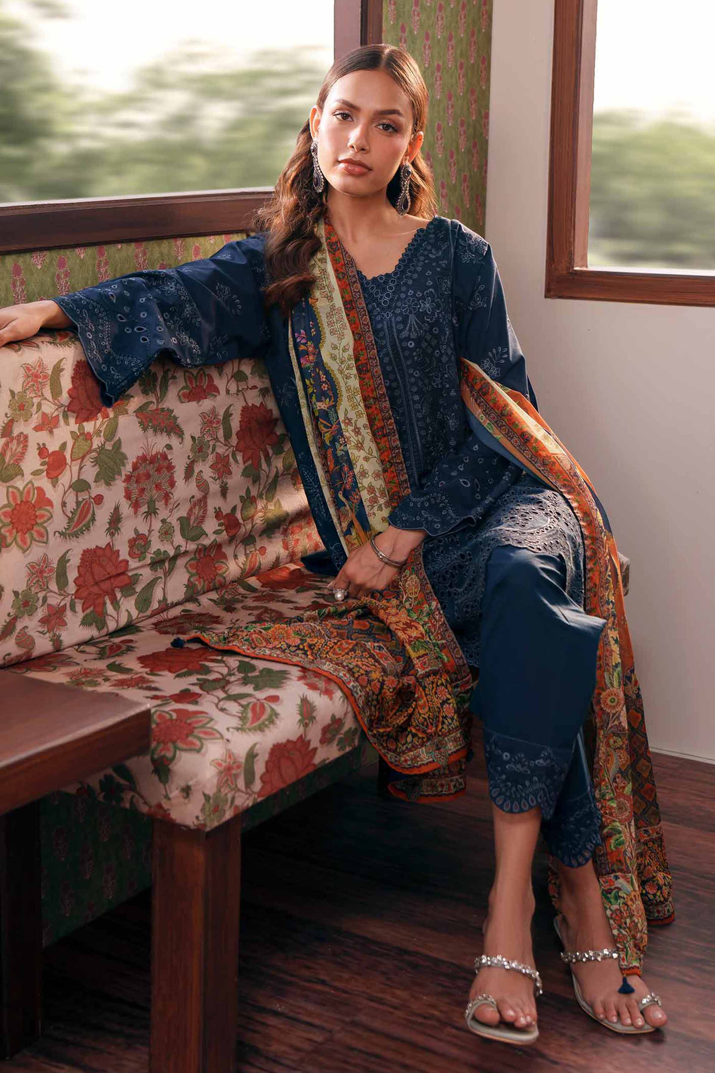 Nishat UK - Blue Embroidered PV Slub 3 Pieces Ready To Wear Suit