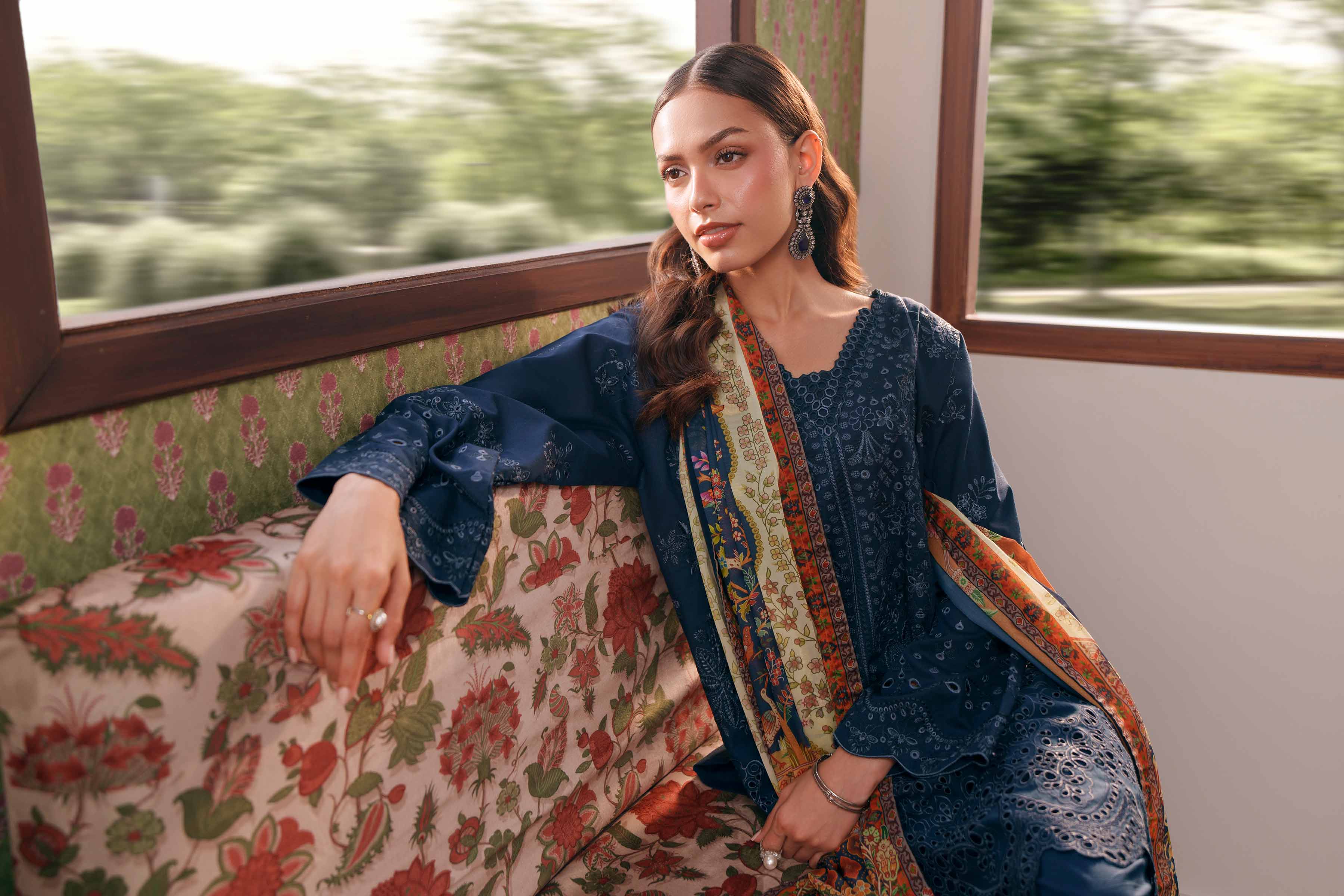 Nishat UK - Blue Embroidered PV Slub 3 Pieces Ready To Wear Suit