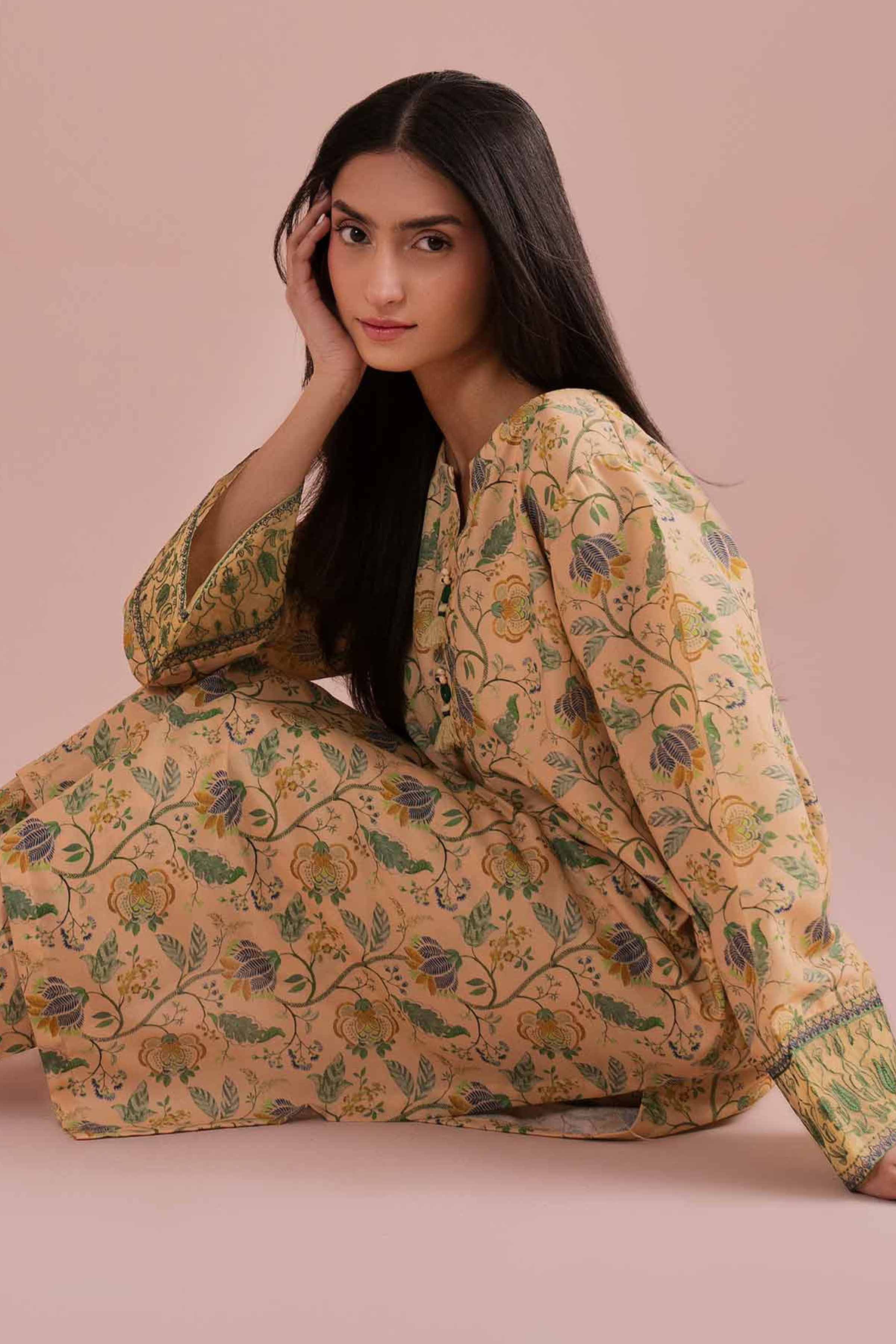 NishatUK - Yellow Embroidered Lawn 2-piece ready to wear Dress