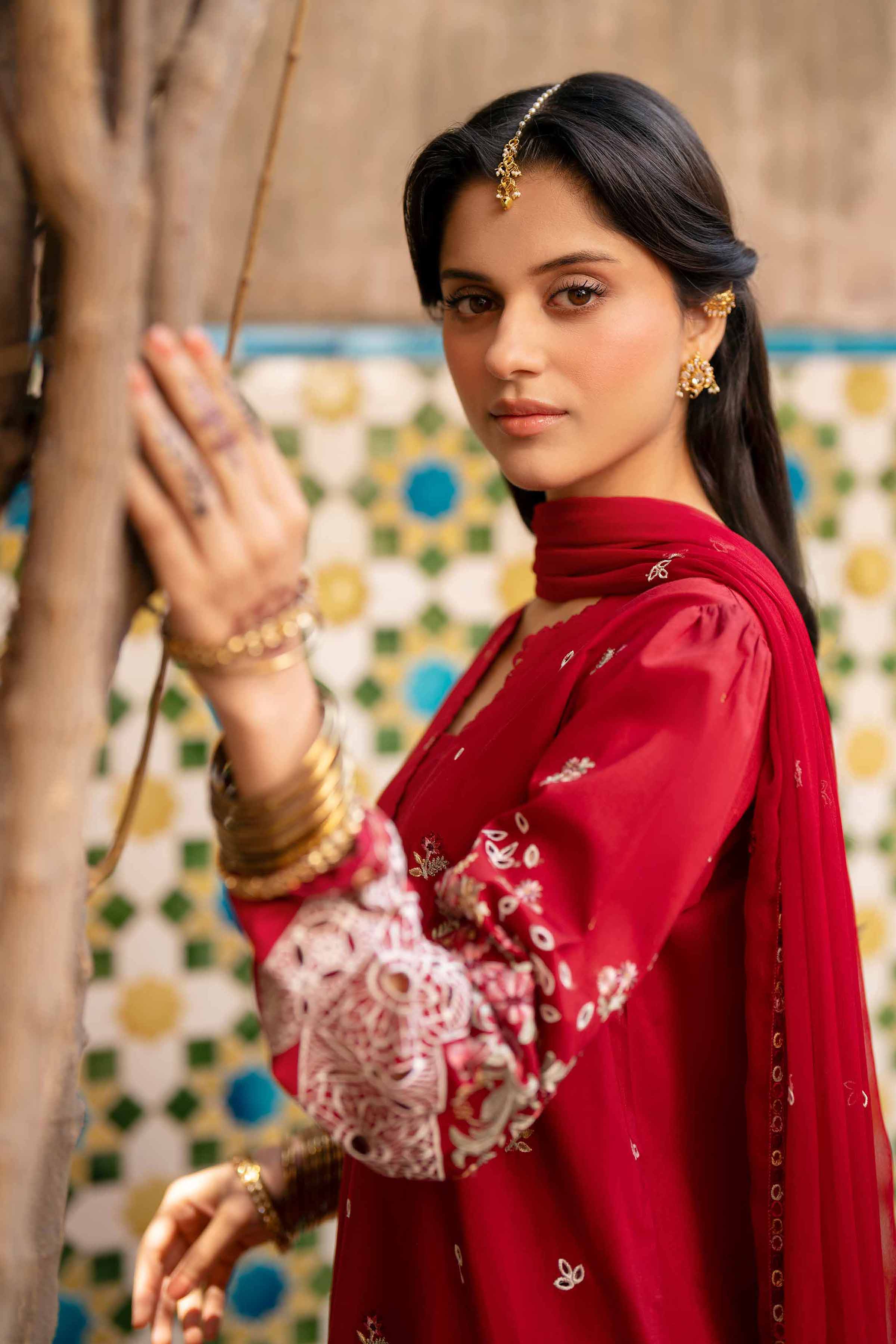 NishatUK - Red Embroidered Cambric  ready to wear Suit