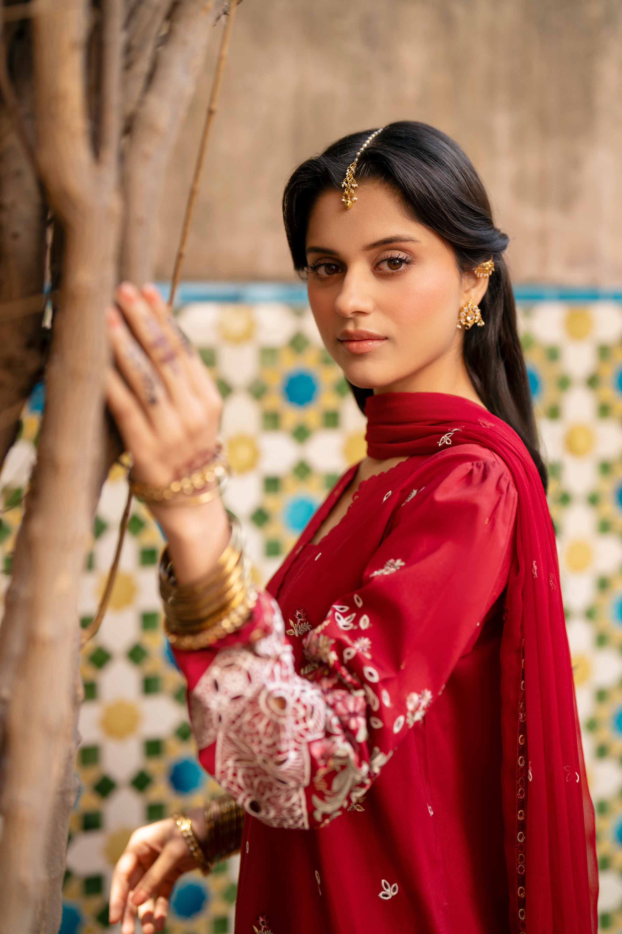 NishatUK - Red Embroidered Cambric  ready to wear Suit