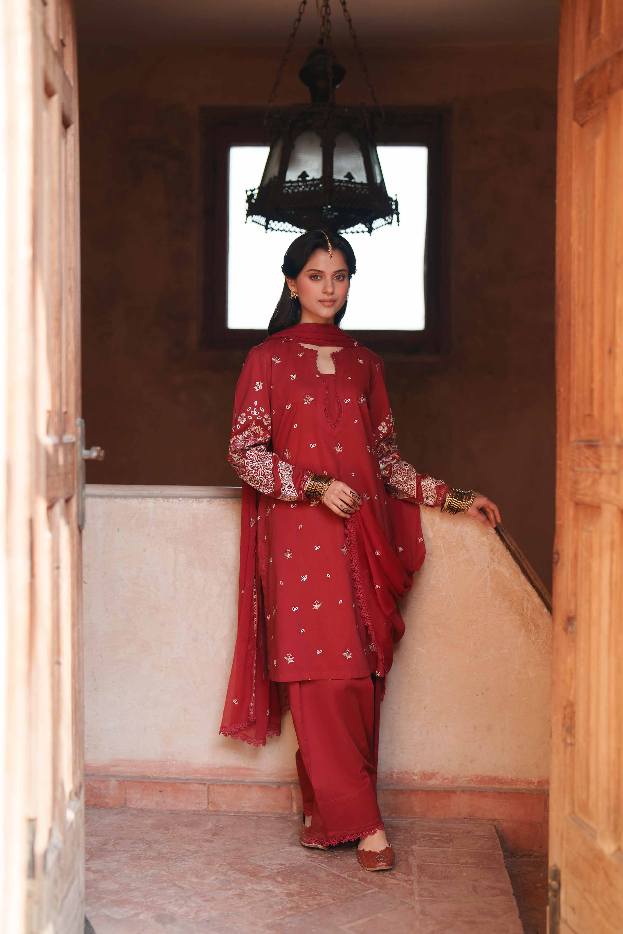 NishatUK - Red Embroidered Cambric  ready to wear Suit