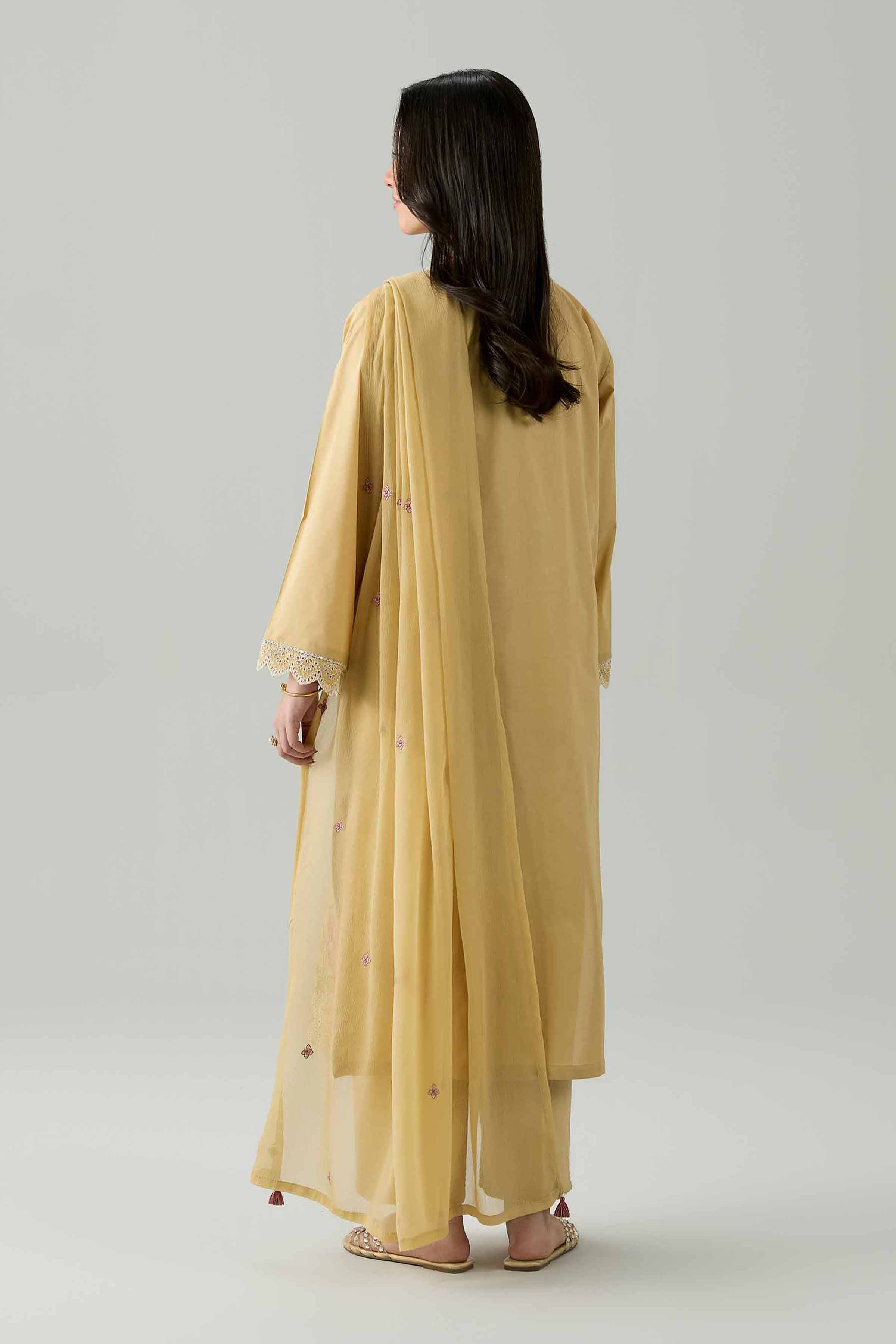 Nishat UK - Beige Embroidered Cambric 3 Pieces ready to wear Suit