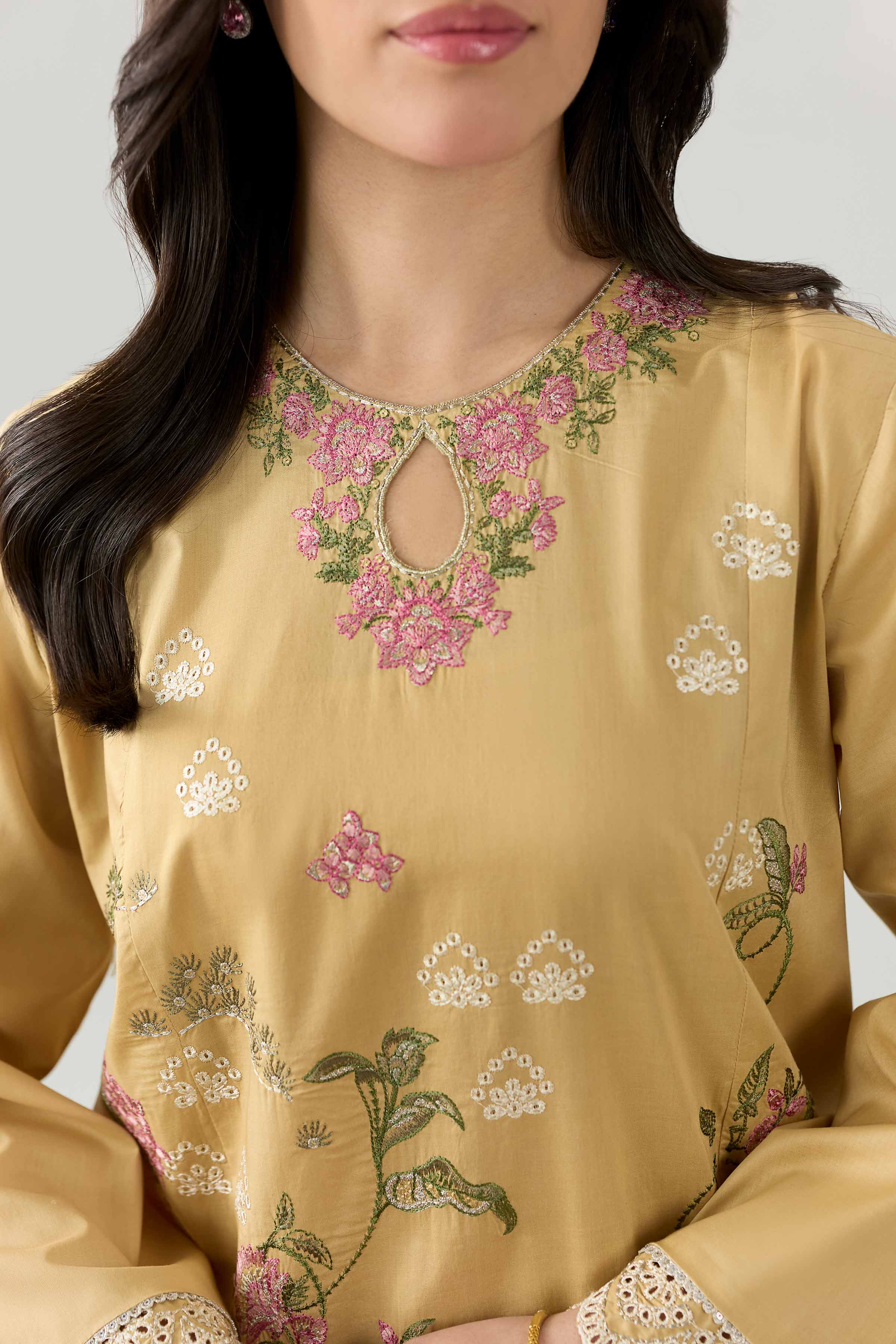 Nishat UK - Beige Embroidered Cambric 3 Pieces ready to wear Suit