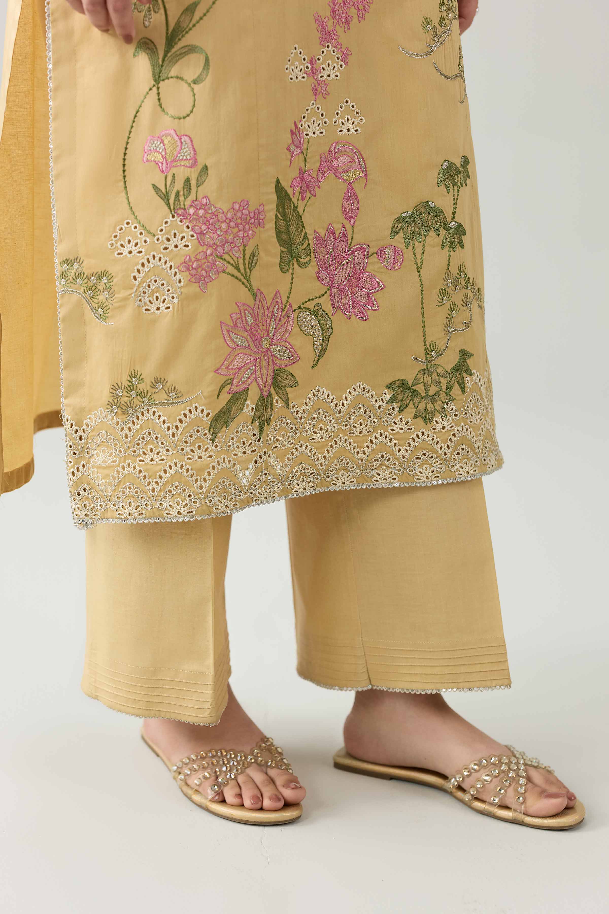 Nishat UK - Beige Embroidered Cambric 3 Pieces ready to wear Suit