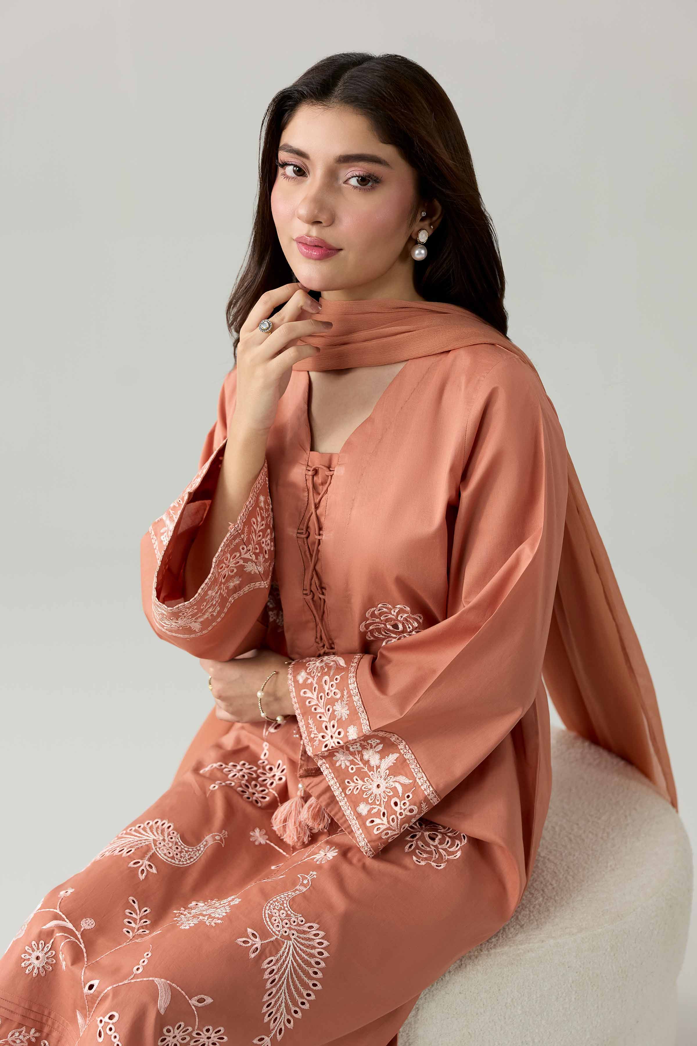 Nishat UK - Orange Embroidered Cambric 3 Pieces ready to wear Suit