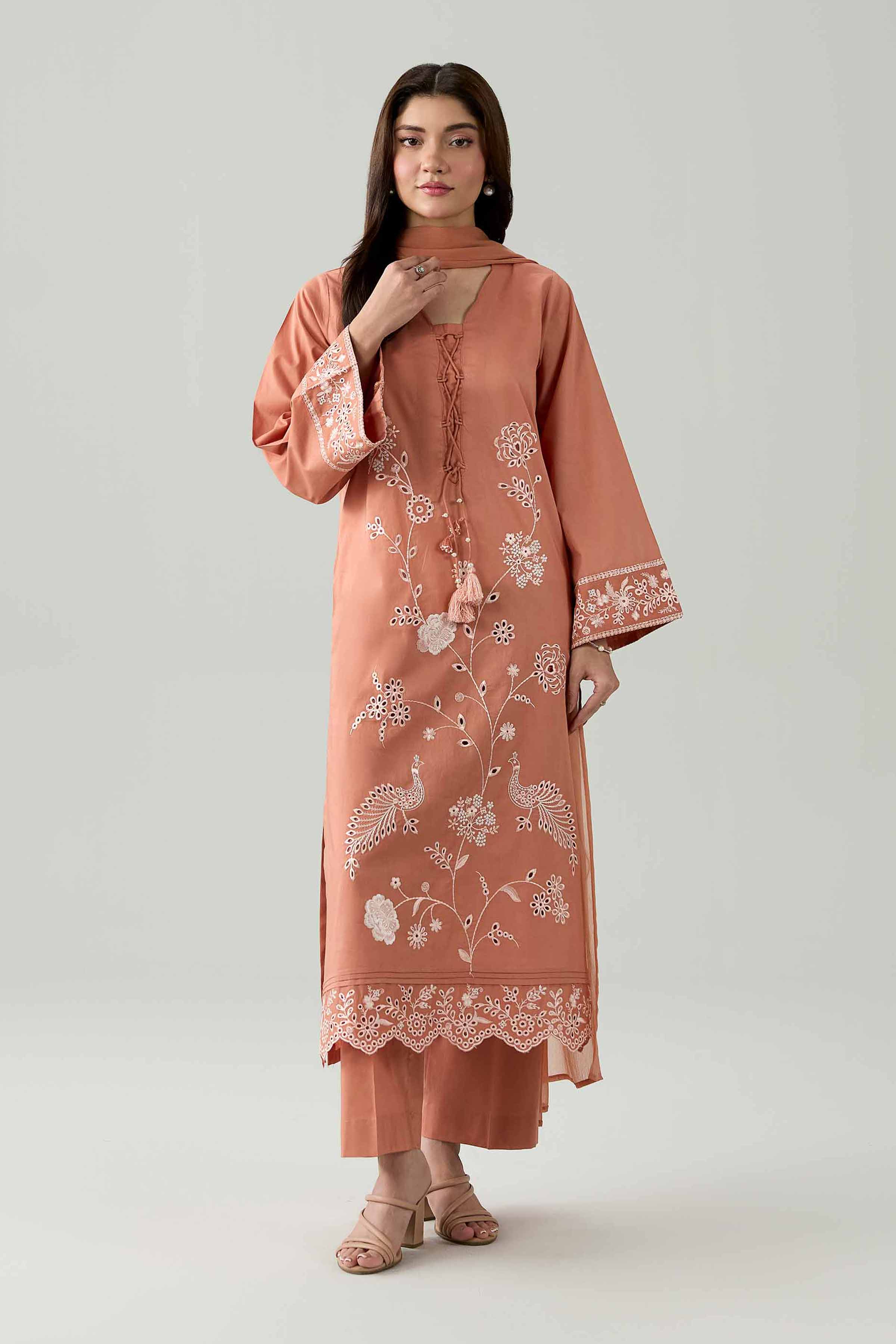 Nishat UK - Orange Embroidered Cambric 3 Pieces ready to wear Suit