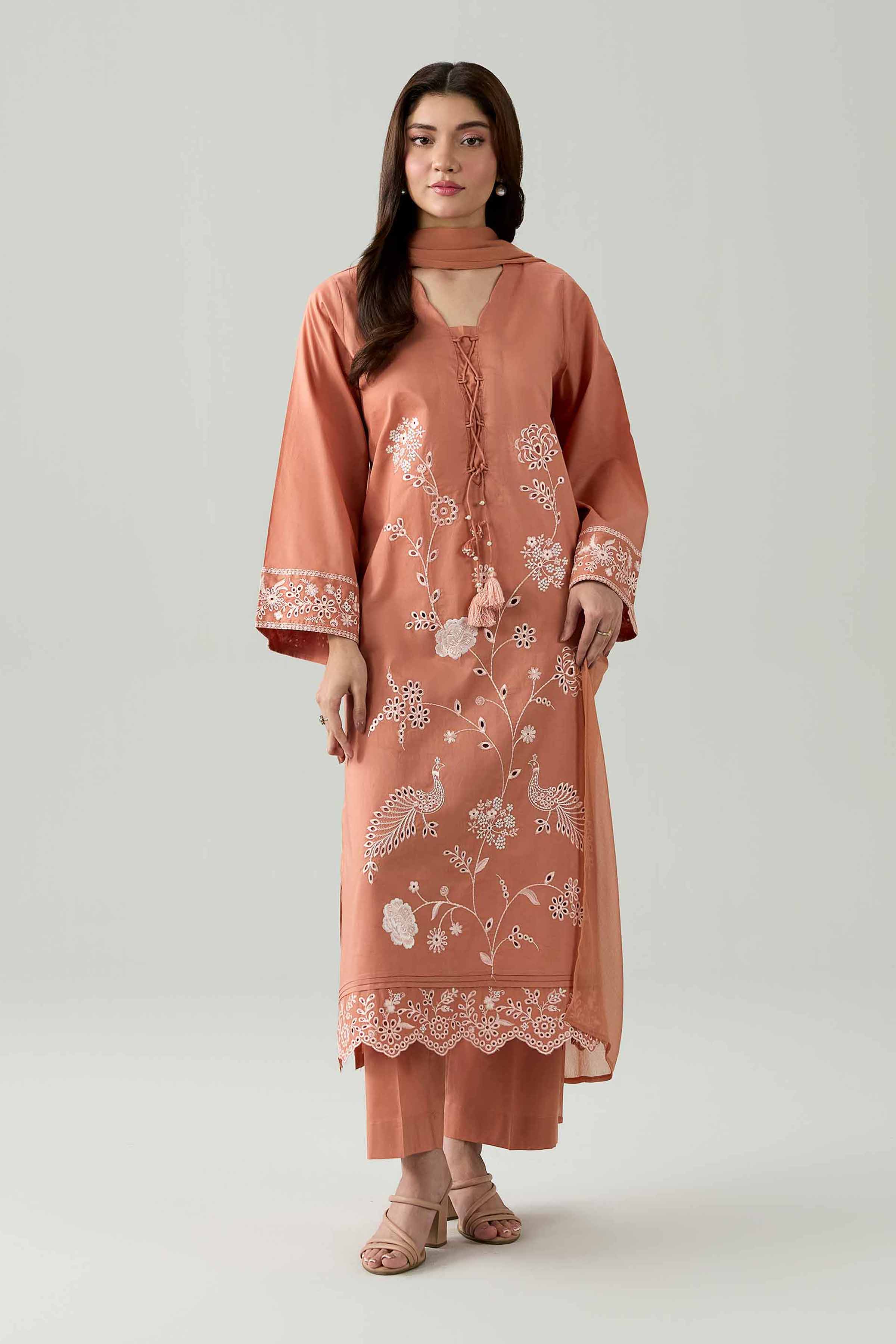 Nishat UK - Orange Embroidered Cambric 3 Pieces ready to wear Suit