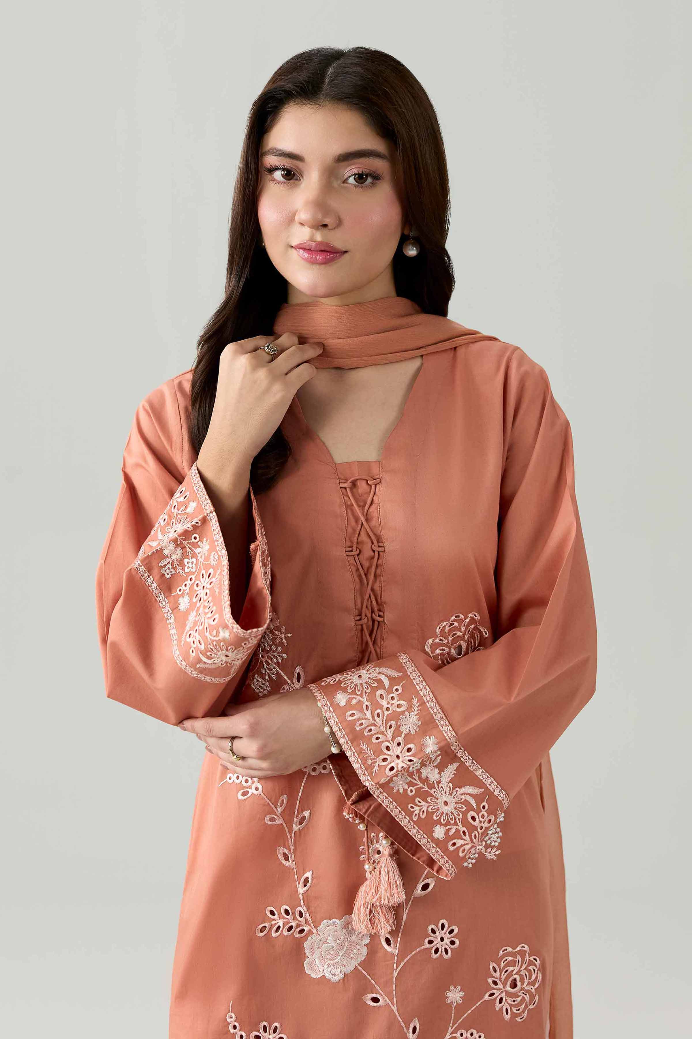 Nishat UK - Orange Embroidered Cambric 3 Pieces ready to wear Suit
