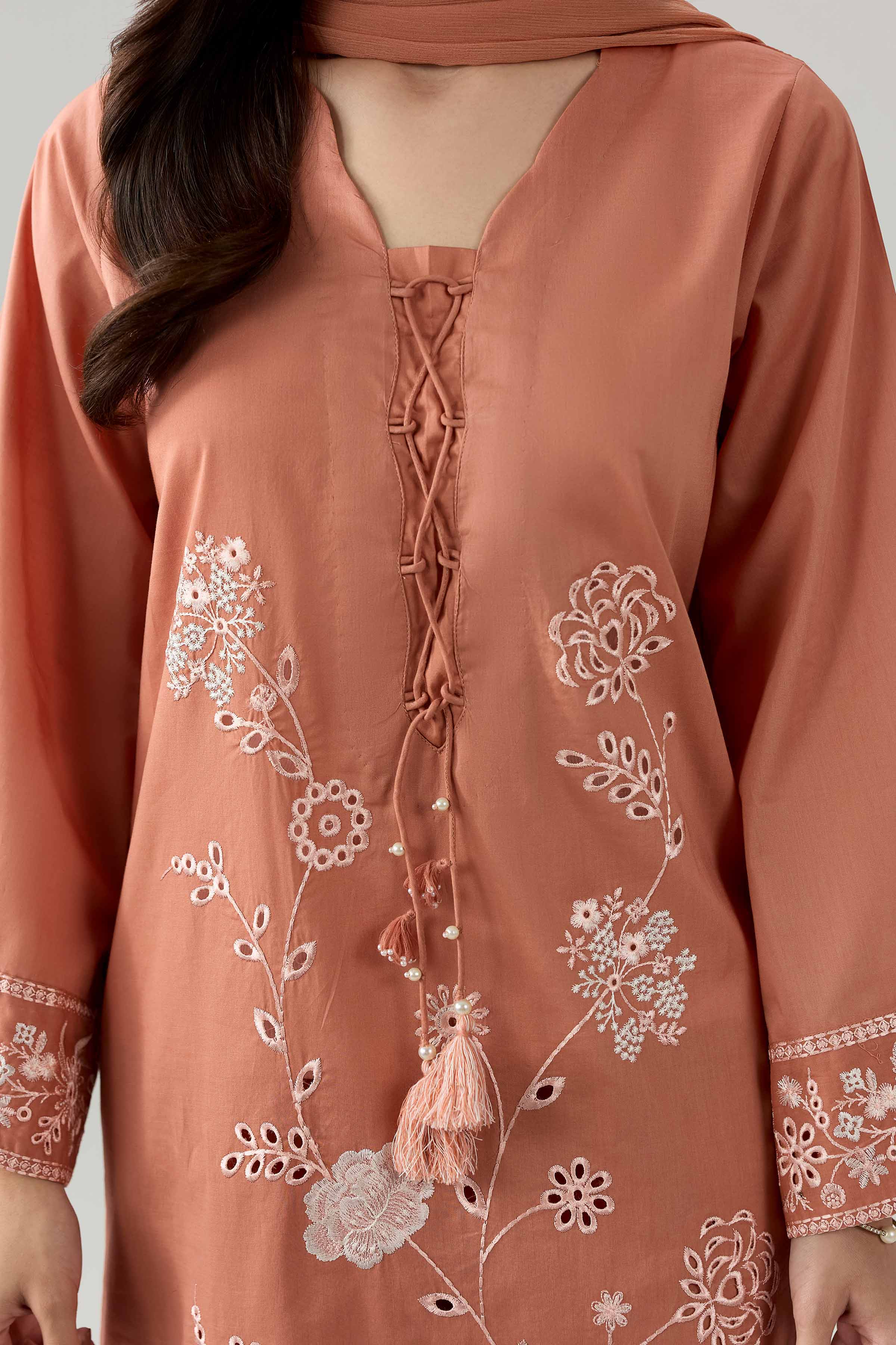 Nishat UK - Orange Embroidered Cambric 3 Pieces ready to wear Suit