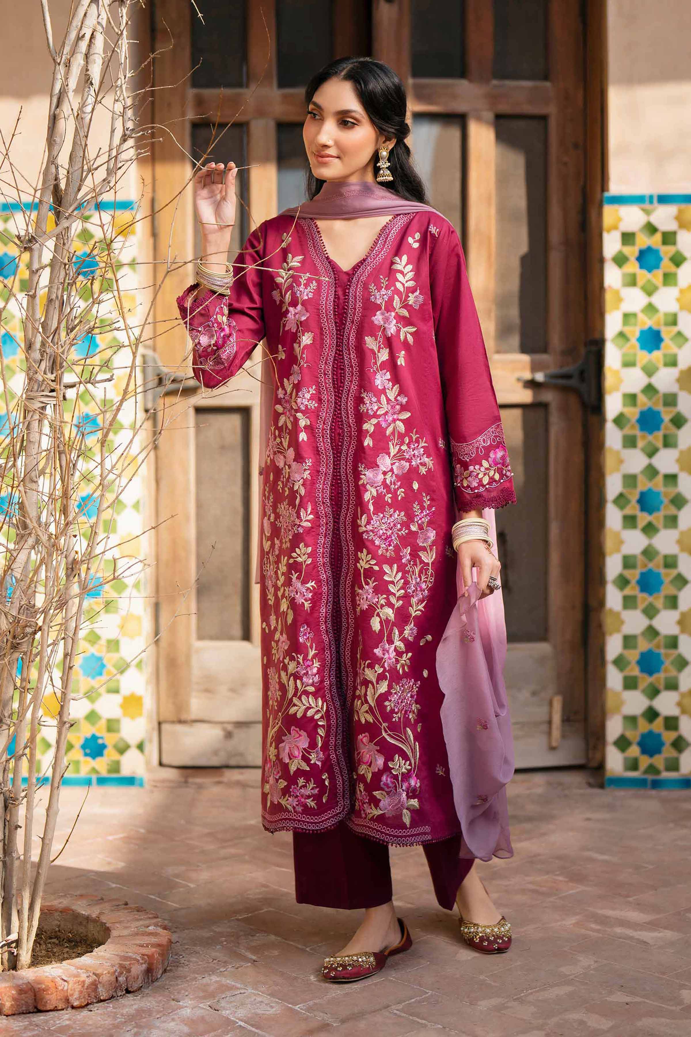 Nishat UK - Purple Embroidered Cambric 3-piece ready to wear Suit