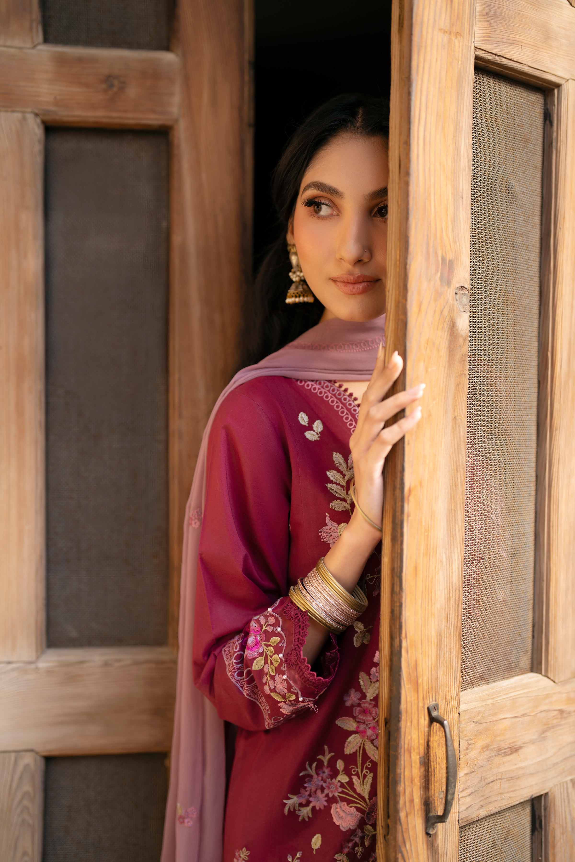 Nishat UK - Purple Embroidered Cambric 3-piece ready to wear Suit