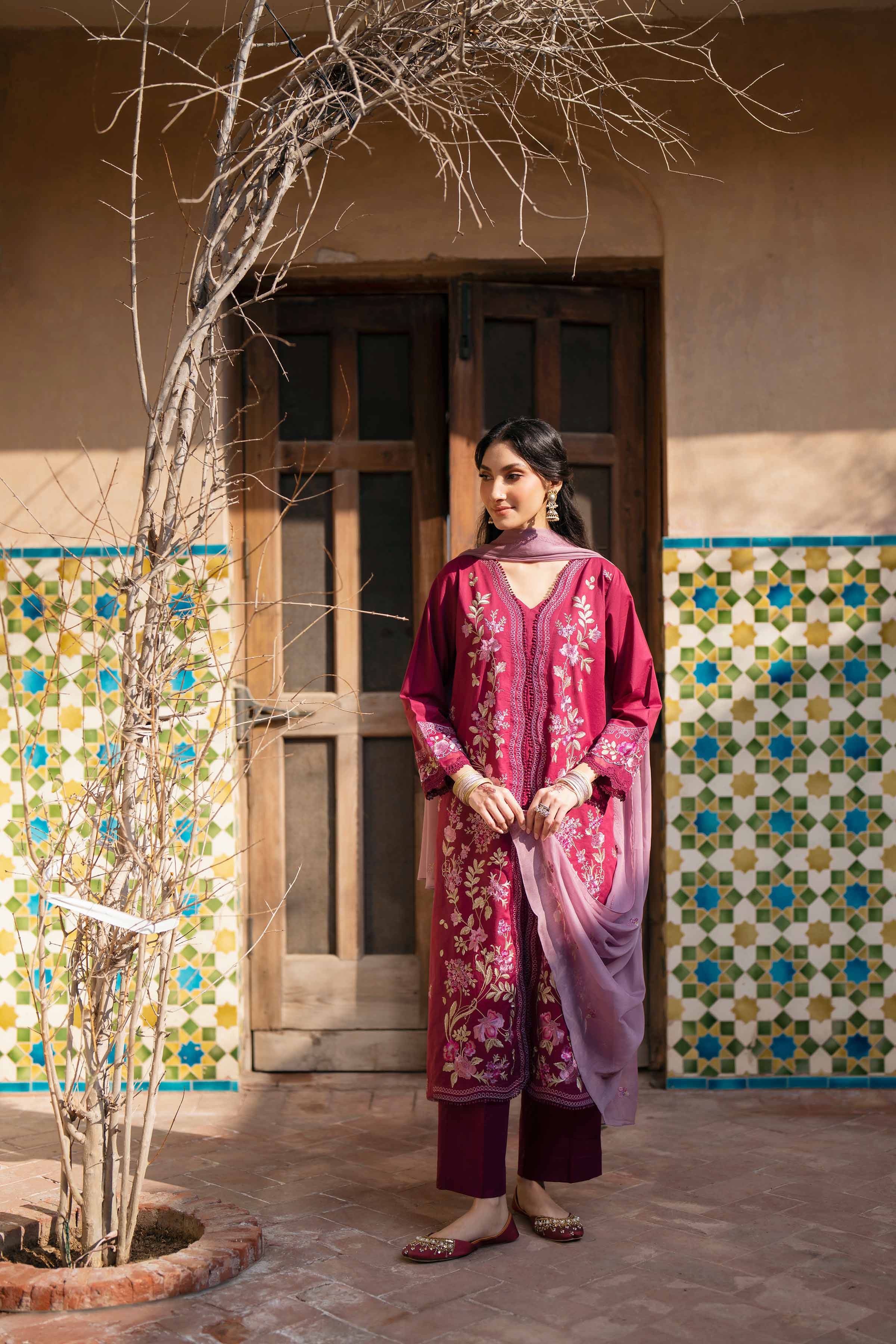 Nishat UK - Purple Embroidered Cambric 3-piece ready to wear Suit