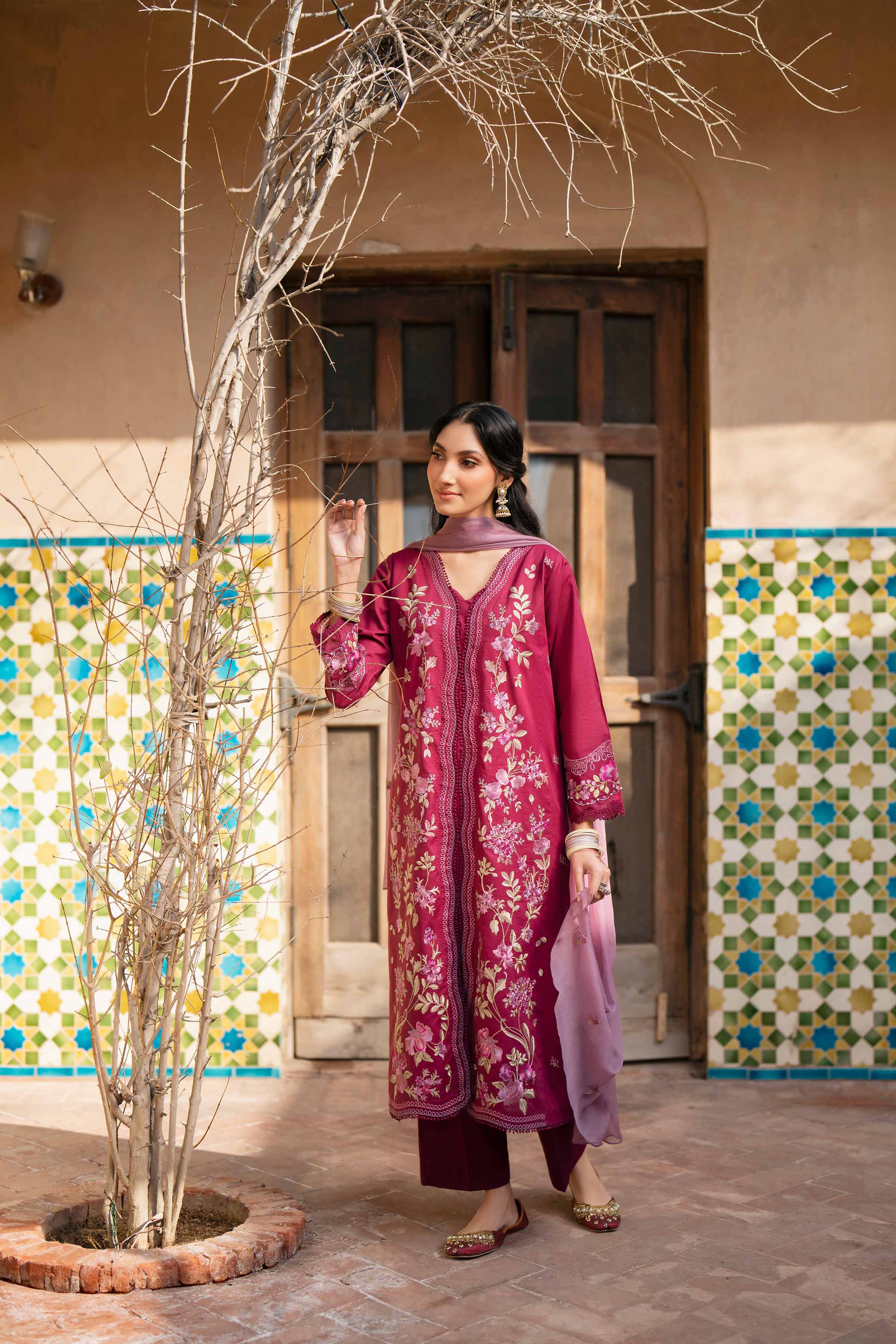 Nishat UK - Purple Embroidered Cambric 3-piece ready to wear Suit