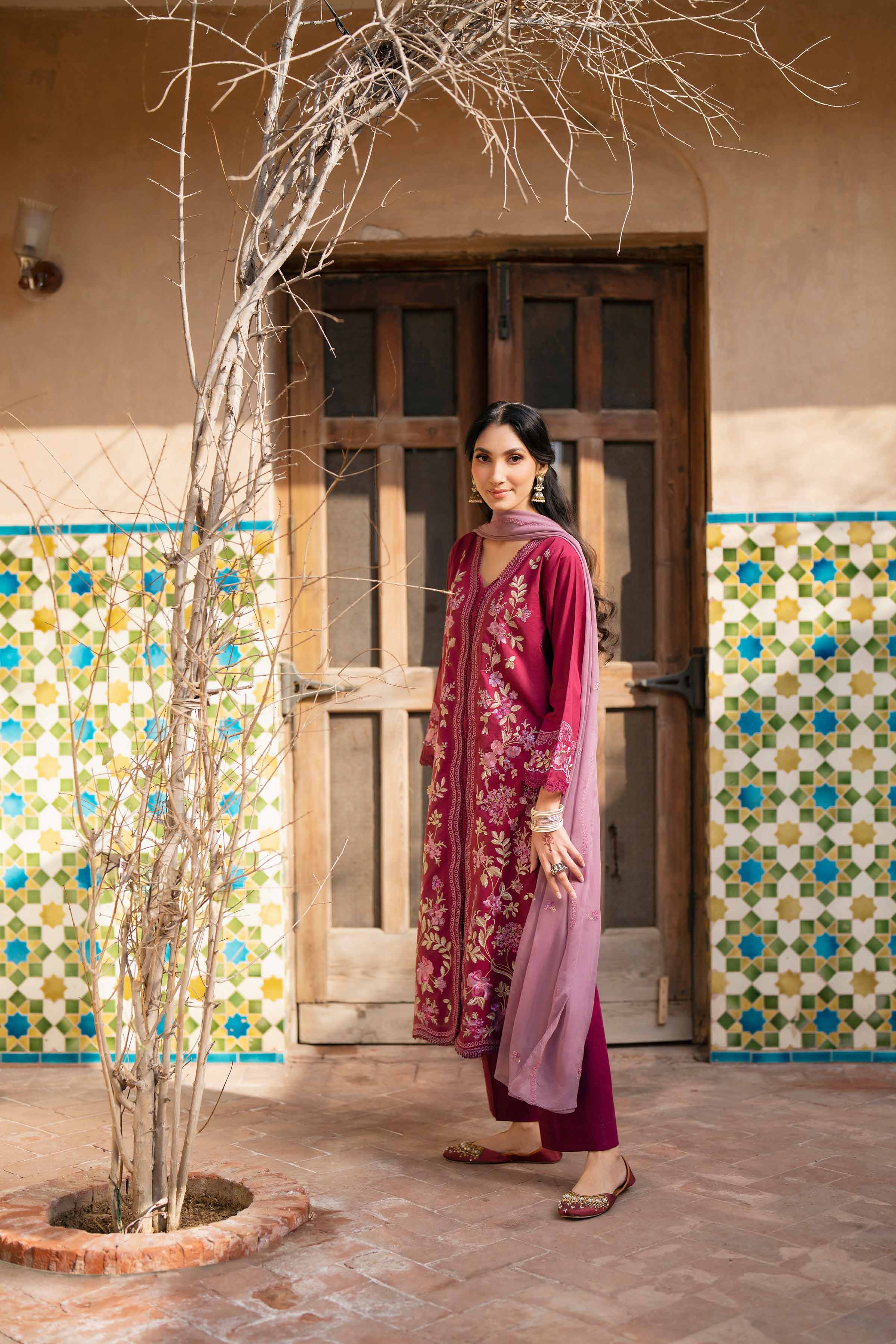 Nishat UK - Purple Embroidered Cambric 3-piece ready to wear Suit
