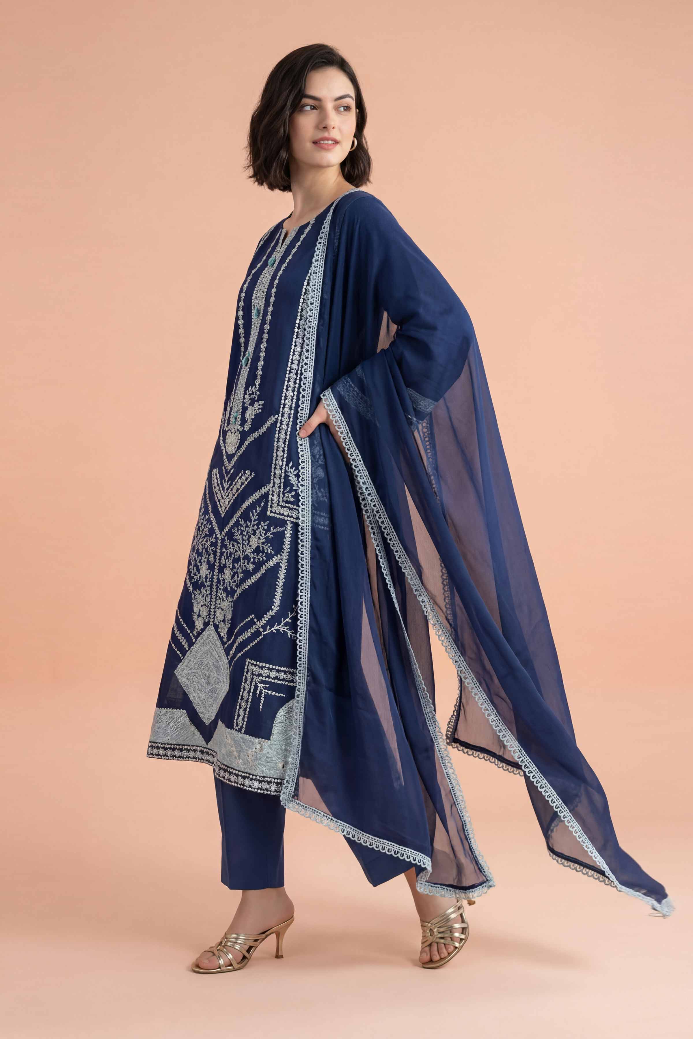 Nishat UK - Blue Embroidered Cambric 3-piece ready to wear Suit