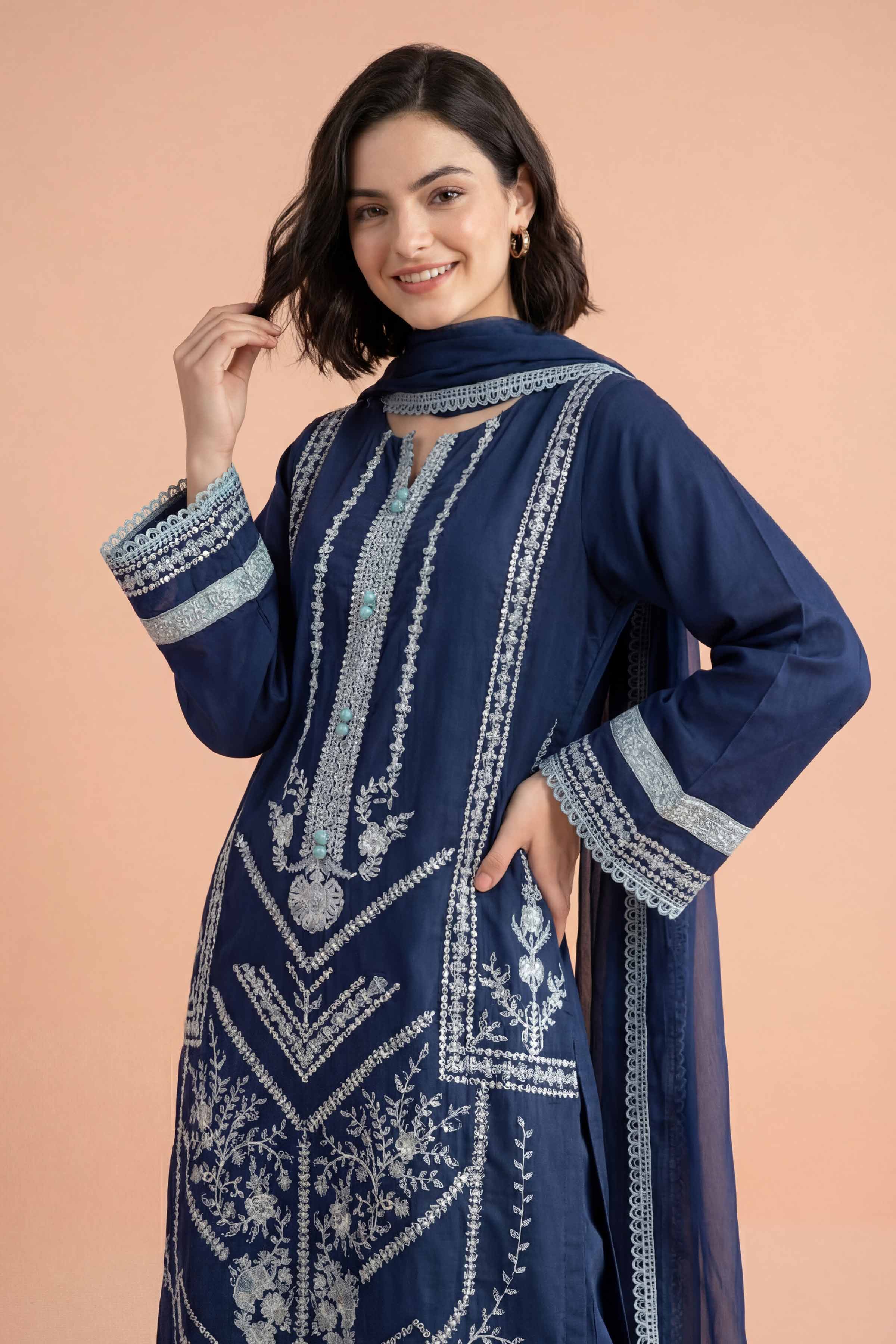 Nishat UK - Blue Embroidered Cambric 3-piece ready to wear Suit