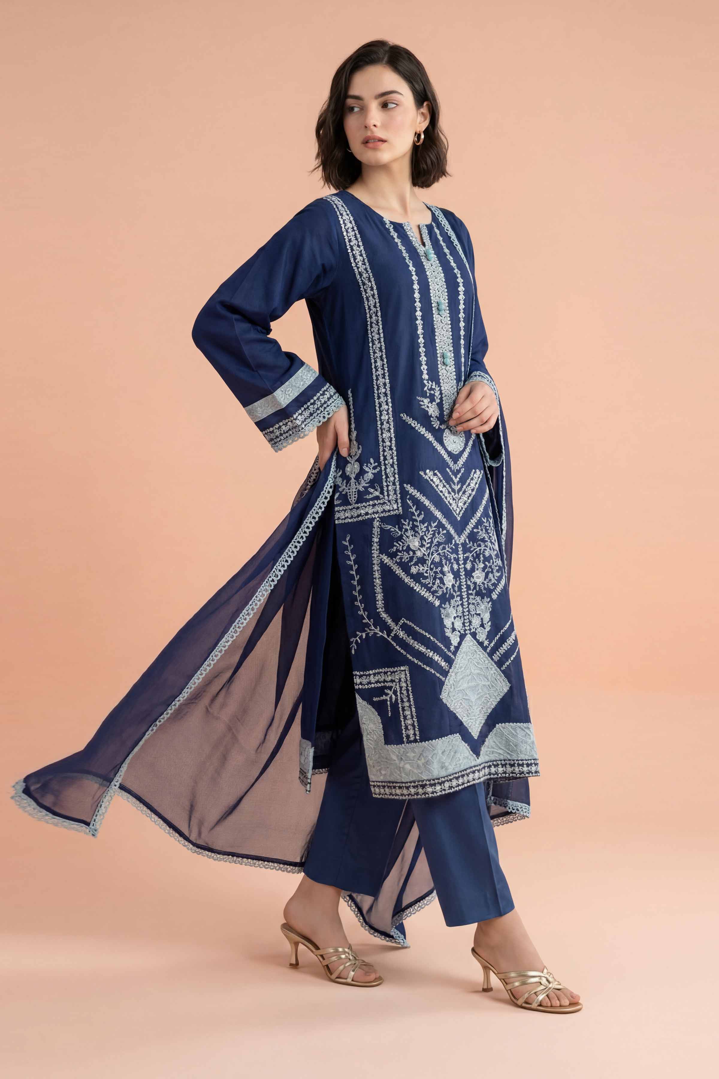 Nishat UK - Blue Embroidered Cambric 3-piece ready to wear Suit
