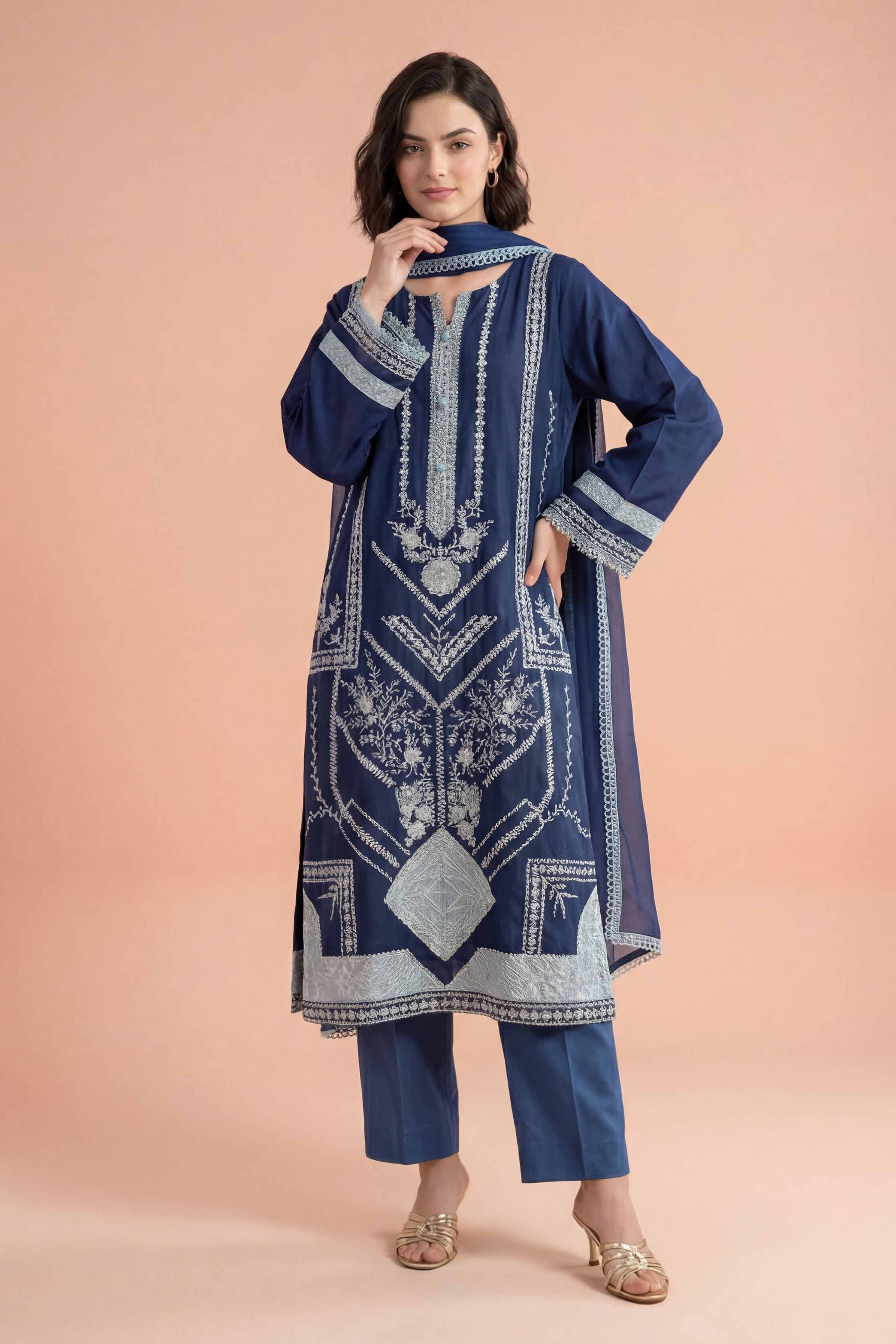 Nishat UK - Blue Embroidered Cambric 3-piece ready to wear Suit