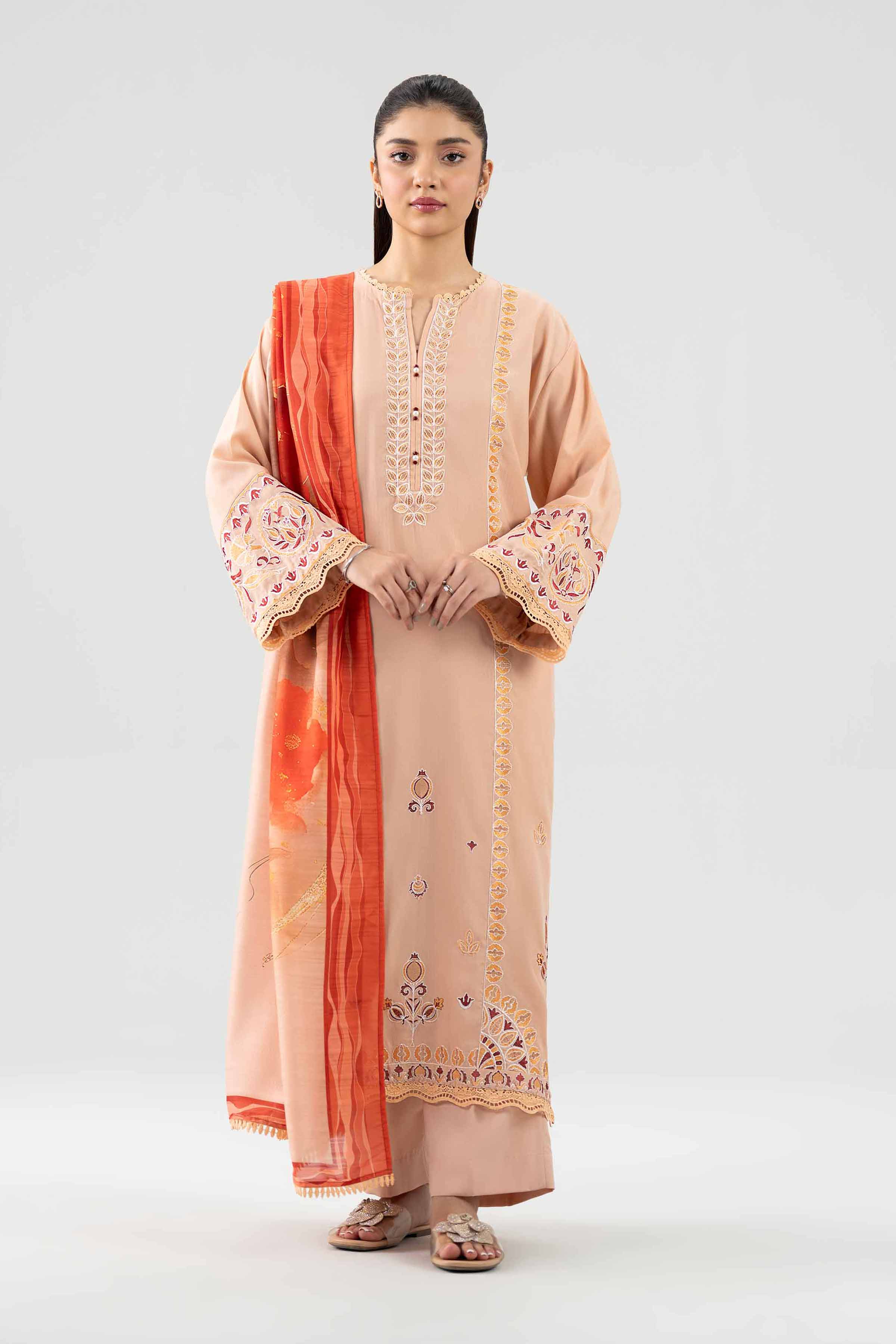Nishat UK - Beige Embroidered Linen 3 Pieces ready to wear Suit